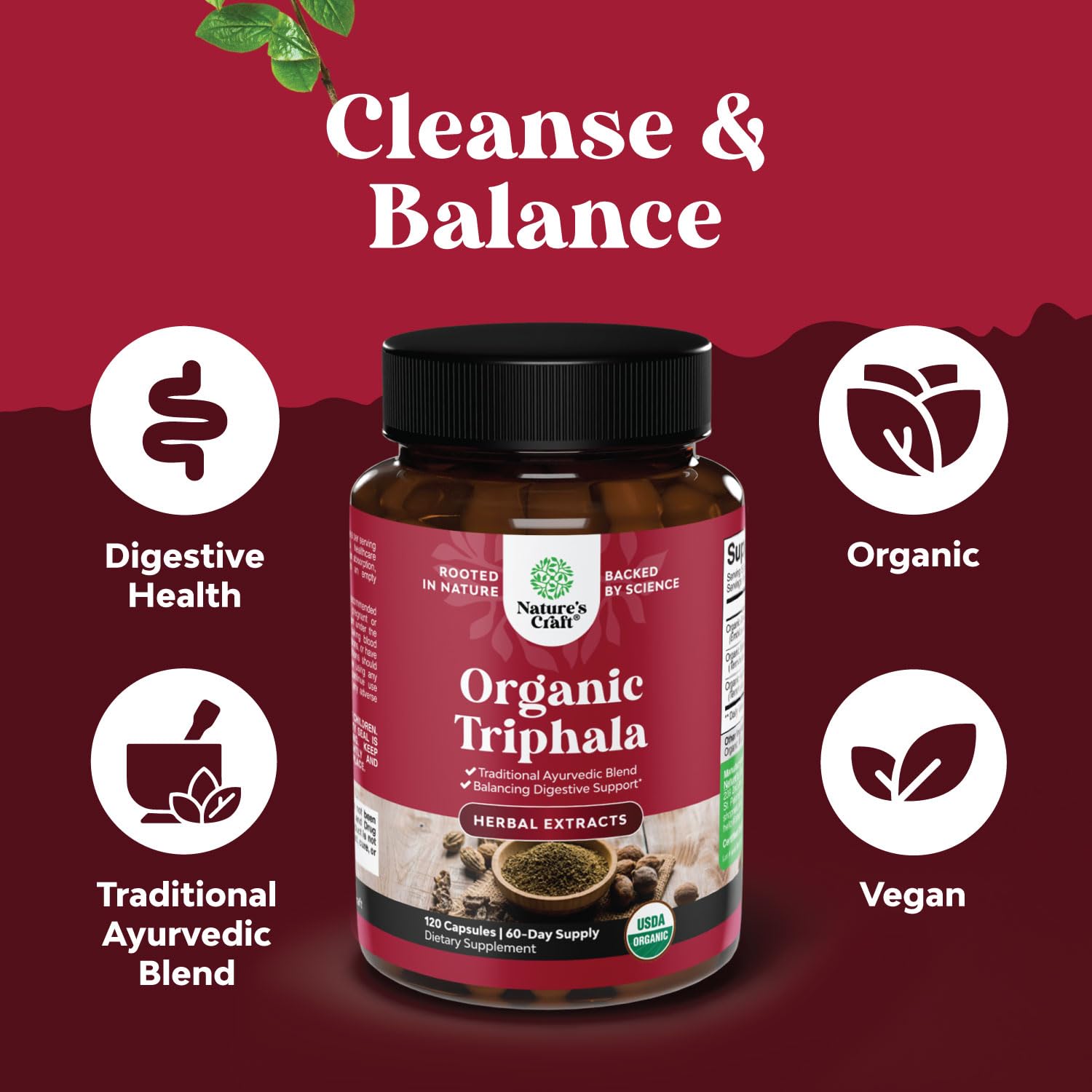 Organic Triphala Capsules - Digestive Health Support - 120 Count — Amazon image 3