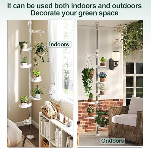 Miniatura 7 de Hershii - Soporte de 7 niveles para plantas de interior, decorativo, estante de exhibición con poste de tensión, para macetas, ajustable de piso a