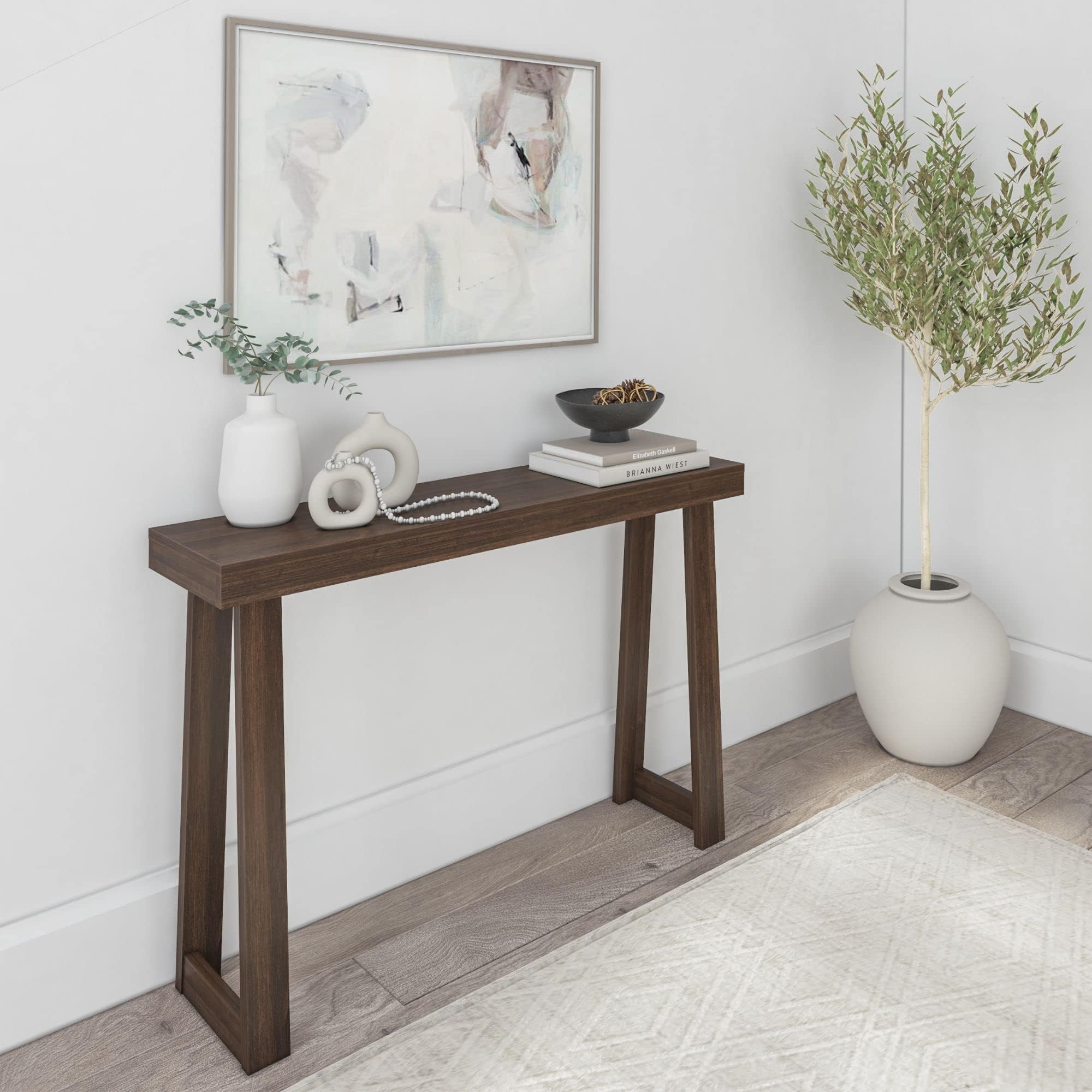 Solid Wood Console Table, 46 Inch, Sofa Table, Narrow Entryway Table for Hallway, Behind The Couch, Living Room, Foyer, Easy Assembly, Walnut