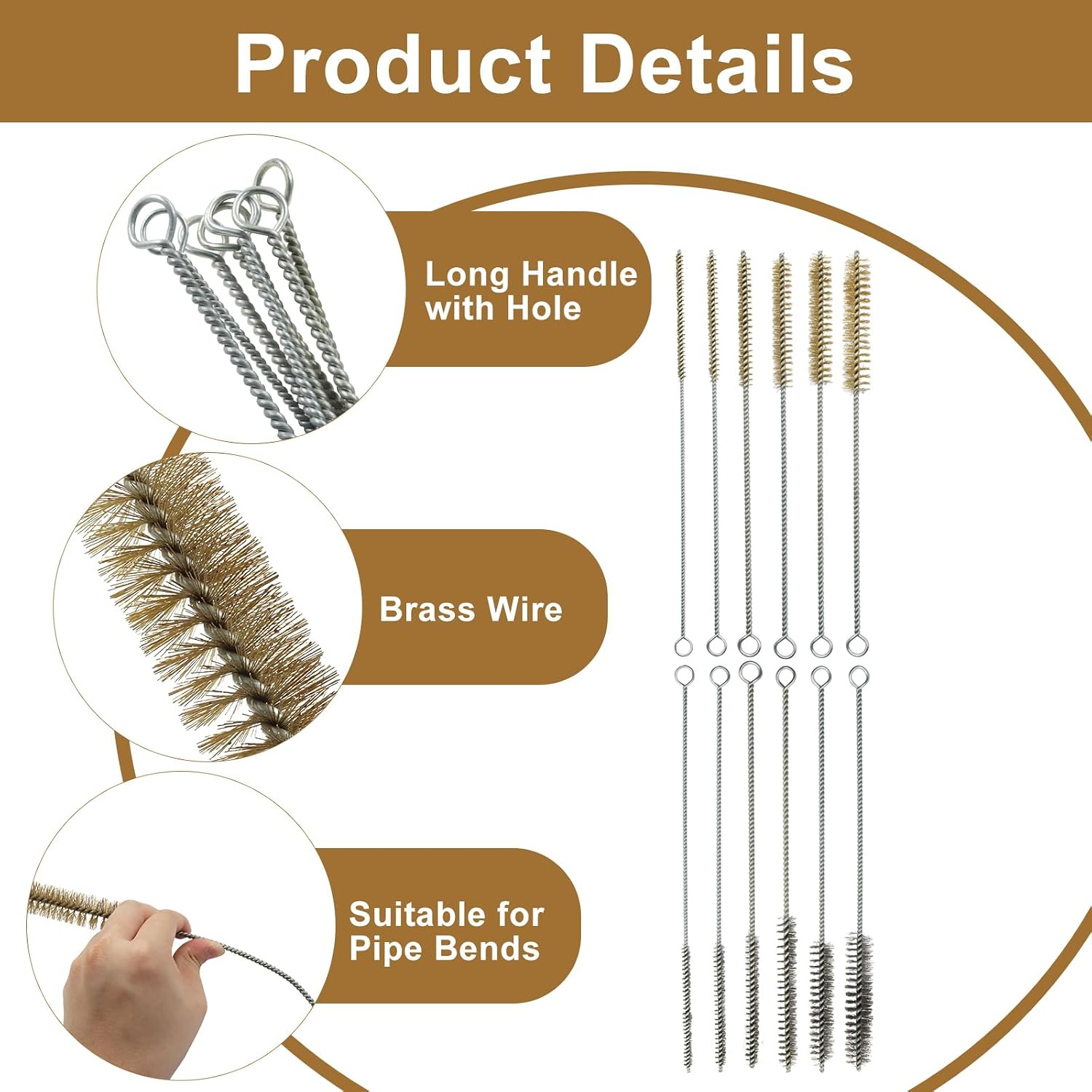 12 Pack Brass and Steel Wire Brush Set, 11 Inch Tube Cleaning Metal Long Wire Bottle Brush for Tubes/Cylinders/Bottles/Auto Parts (6,8,10,15,18,20mm)