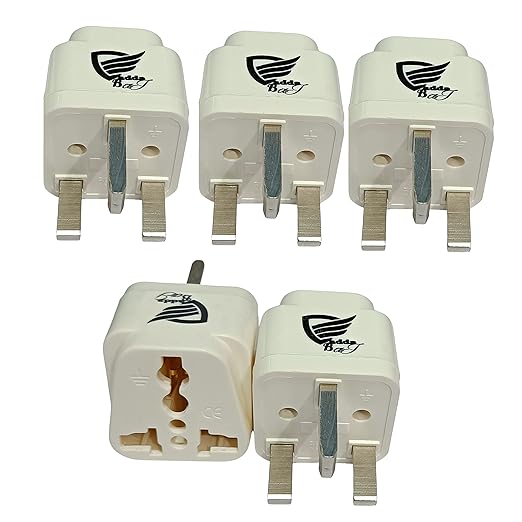Vadda Bai India to UK Type G Converter Plug Adapter for UK, UAE, Hong Kong, Dubai, Malaysia, Singapore - UK Adapter Plug - Universal Flat 3 Pin UK Travel Adapter for Indian Pins - Pack of 5 - White