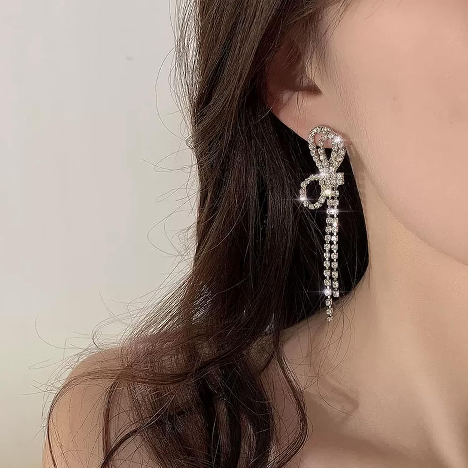 Luxval Rhinestone Earrings Dangling for Women Sparkly Silver Dangle Earrings Girls Long Chandelier Earrings Tassel Lightweight Ear Studs Cubic Zirconia Crystal Statement - Image 7