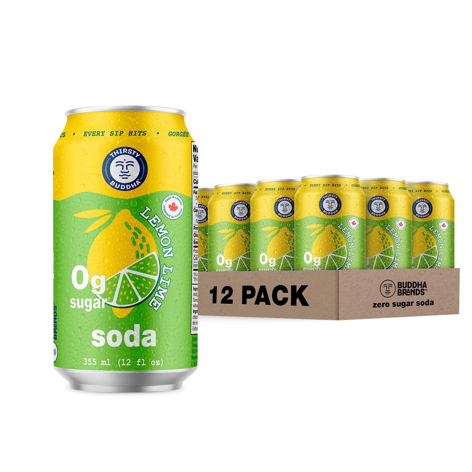 Thirsty Buddha Lemon Lime Sparkling Soda Pop, Low-Sugar & Vegan