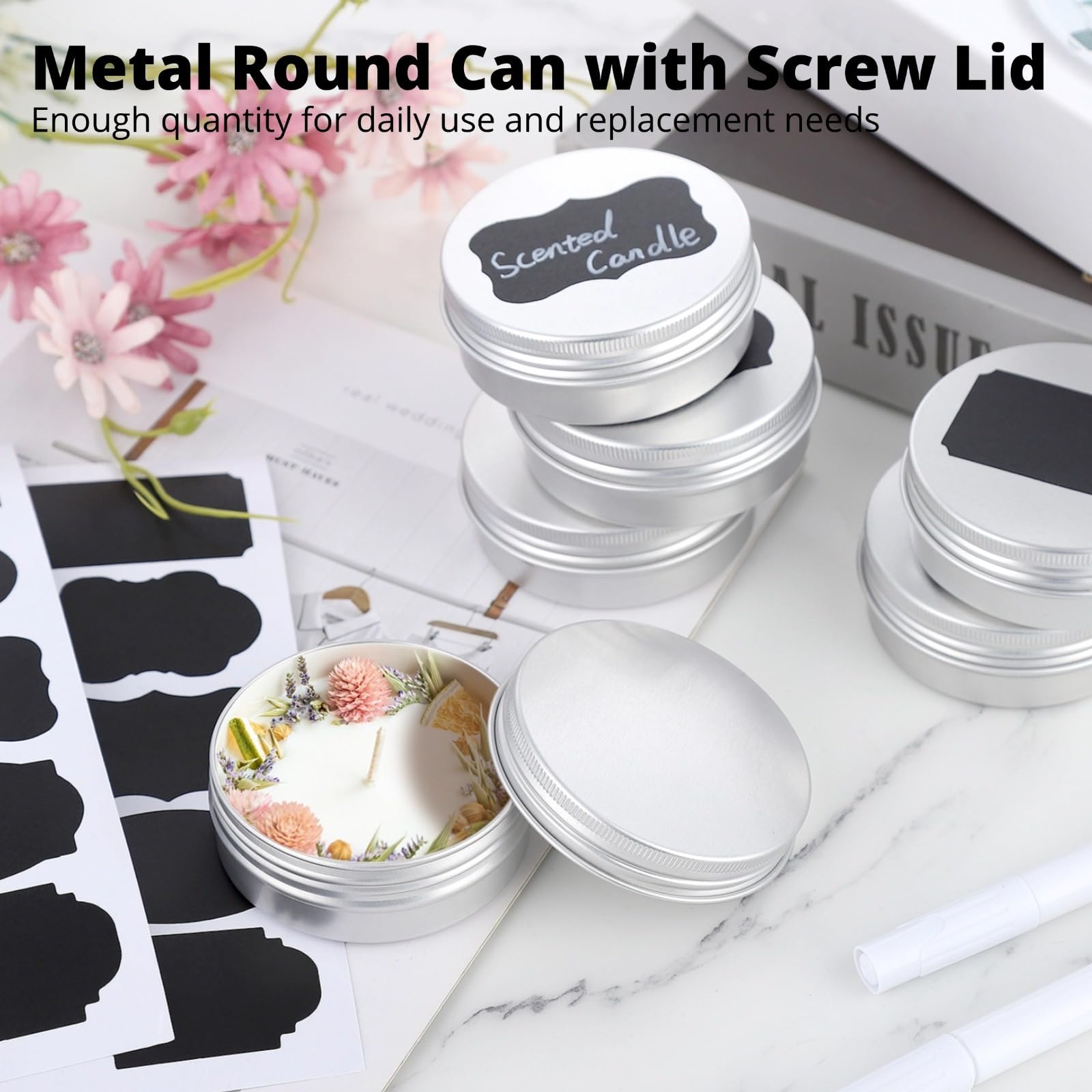 Aluminiumdosen mit Schraubdeckel, 60 ml, runde Metall-Aufbewahrungsbehälter für DIY-Projekte, Lotionen, Gewürze, Perlen, 50 Stück