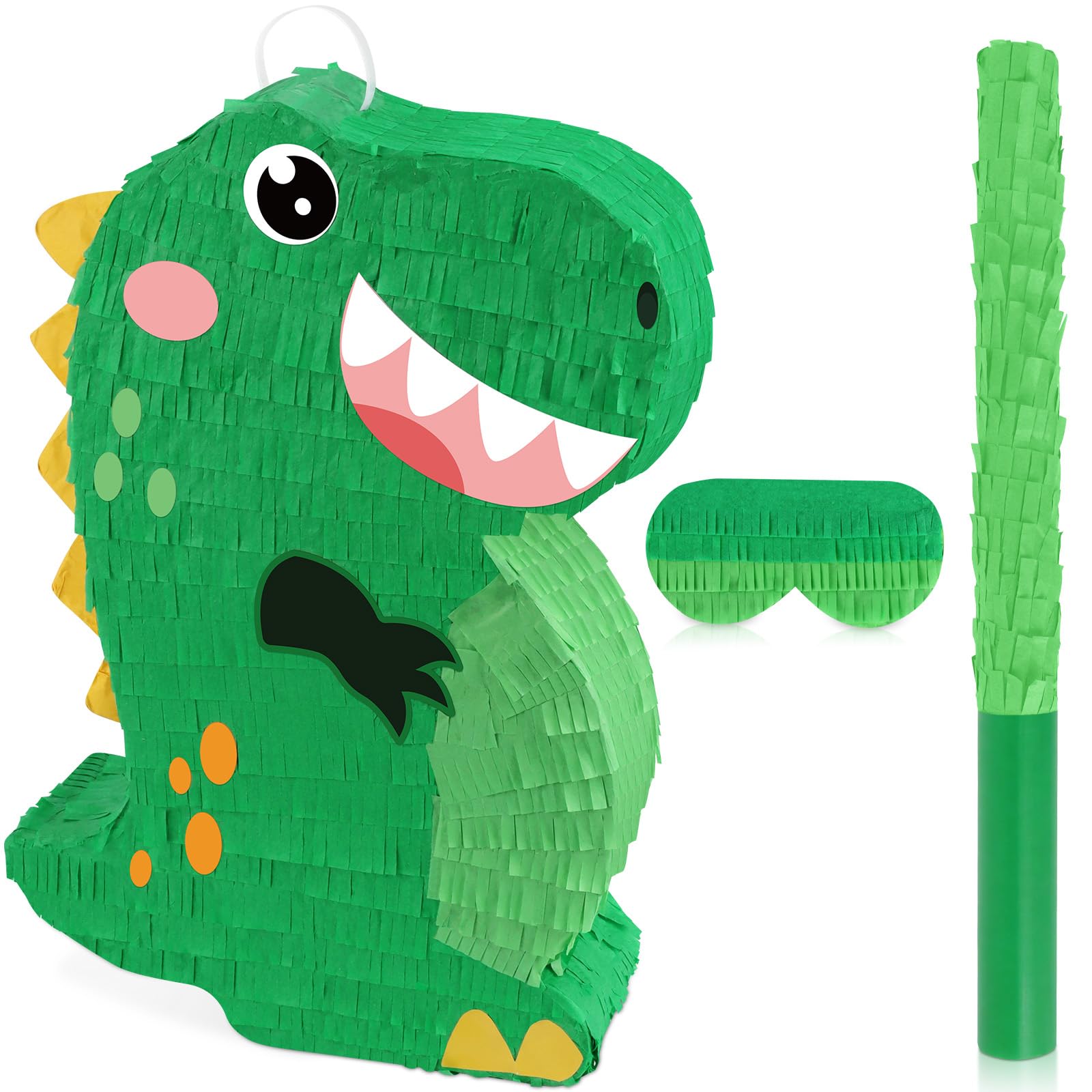 Dinosaur Pinata - Dinosaur Decorations with a Blindfold and Bat for Boys Girls Animal Themed Birthday Party Kids Classroom Game Decorations Supplies (15.7 x 11.4 x 3.1 Inches)