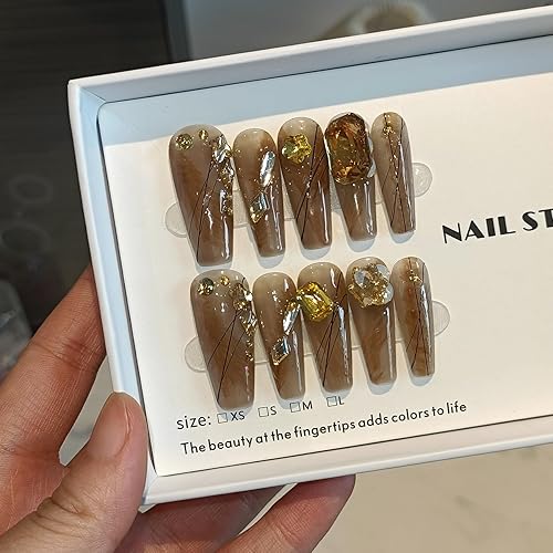 10PCS Long Coffin Press on Nails with Tools Kit -