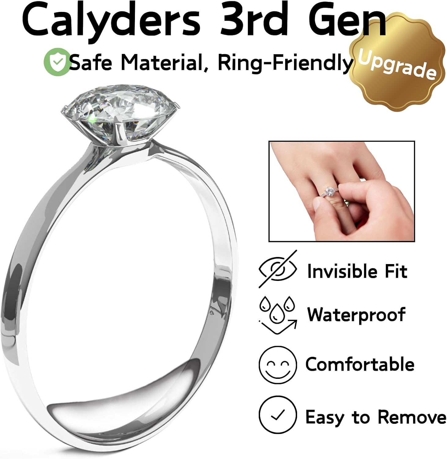 Calyders 3rd Generation Ring Sizer – Magic Resin Invisible Ring Adjuster for Loose Rings, Upgraded Easy Tube Application & Waterproof