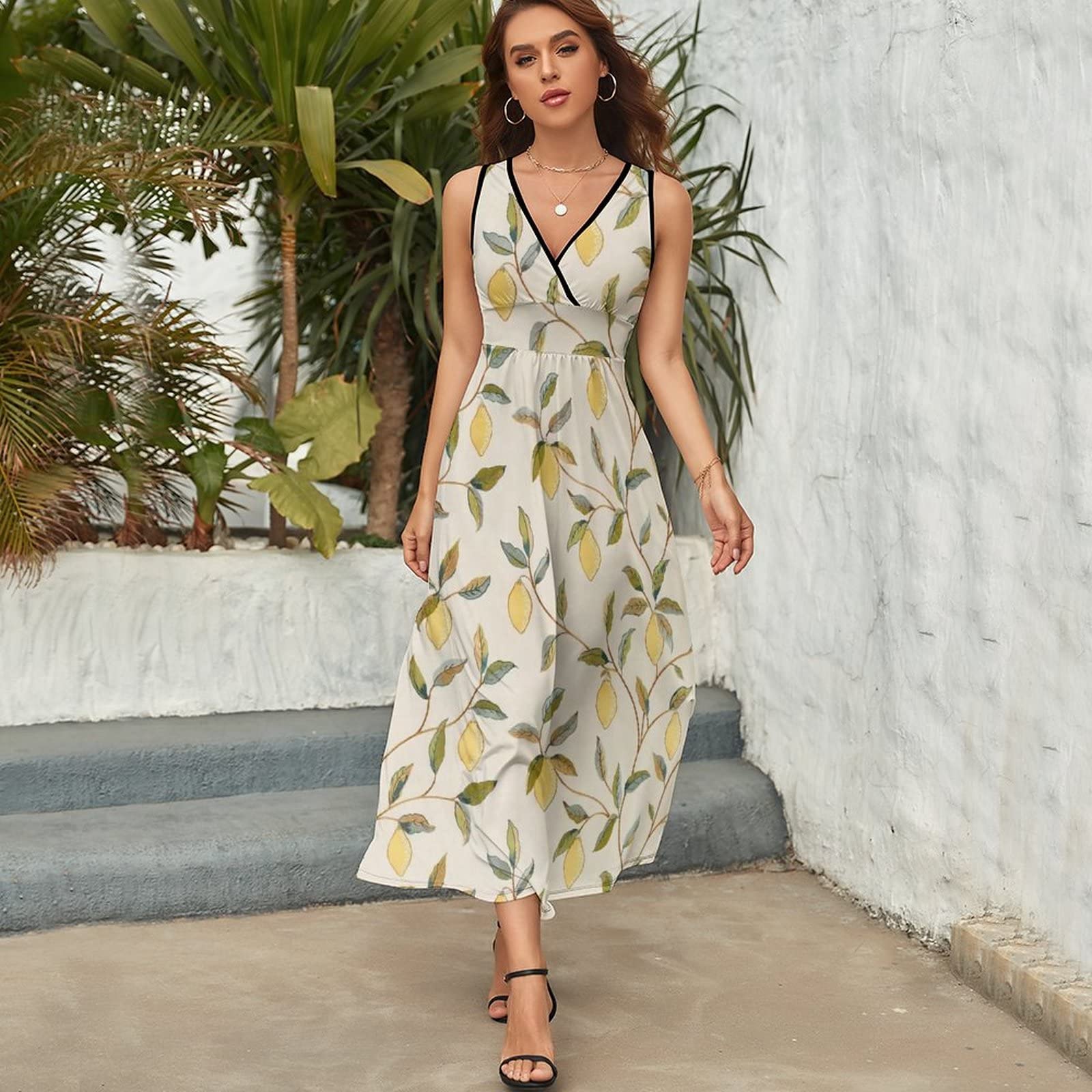 Amazon.co.jp: ワンピース レモン 柄 果物 フルーツ柄 ノースリーブ