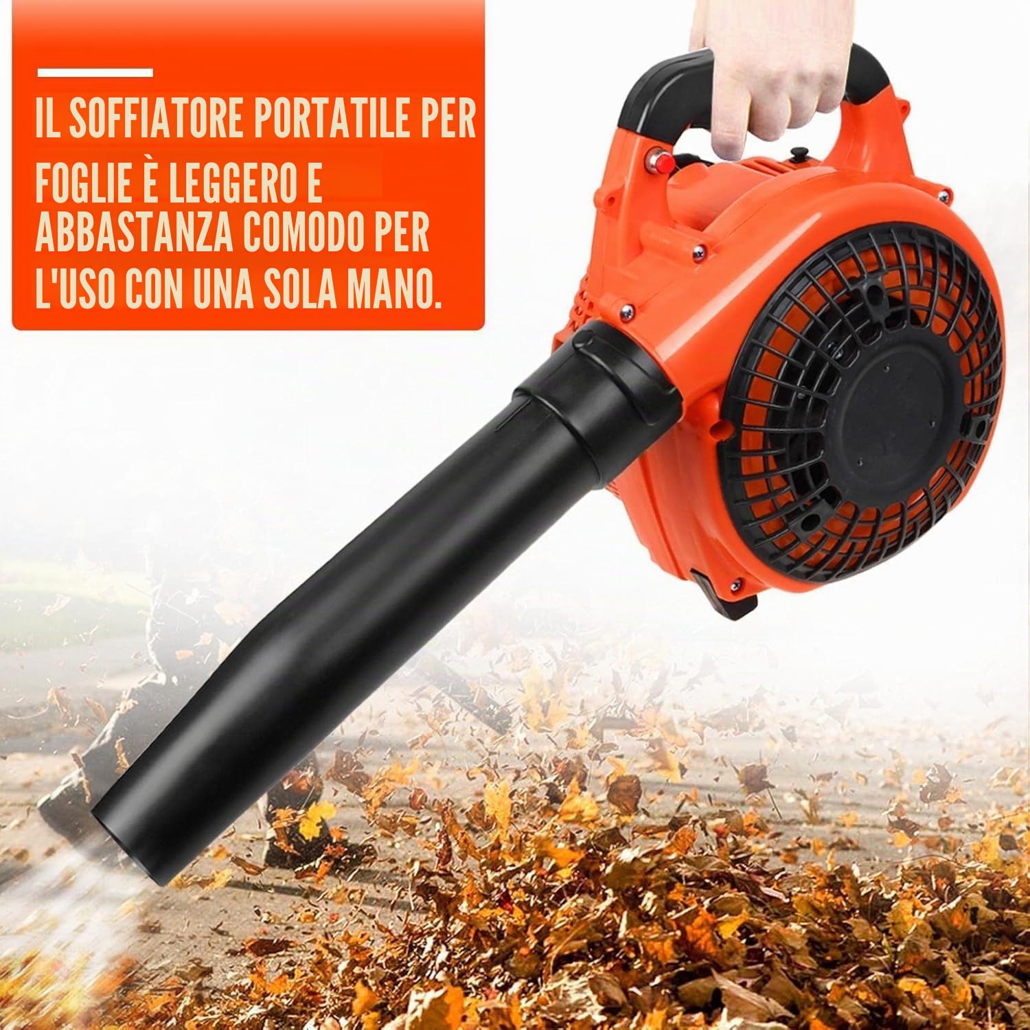 Soffiatore per foglie a benzina da 26 cc, a 2 tempi, portatile, con tracolla regolabile, con 2 tubi di prolunga, ad alta potenza per eliminare foglie pesanti, detriti da giardino, polvere e neve