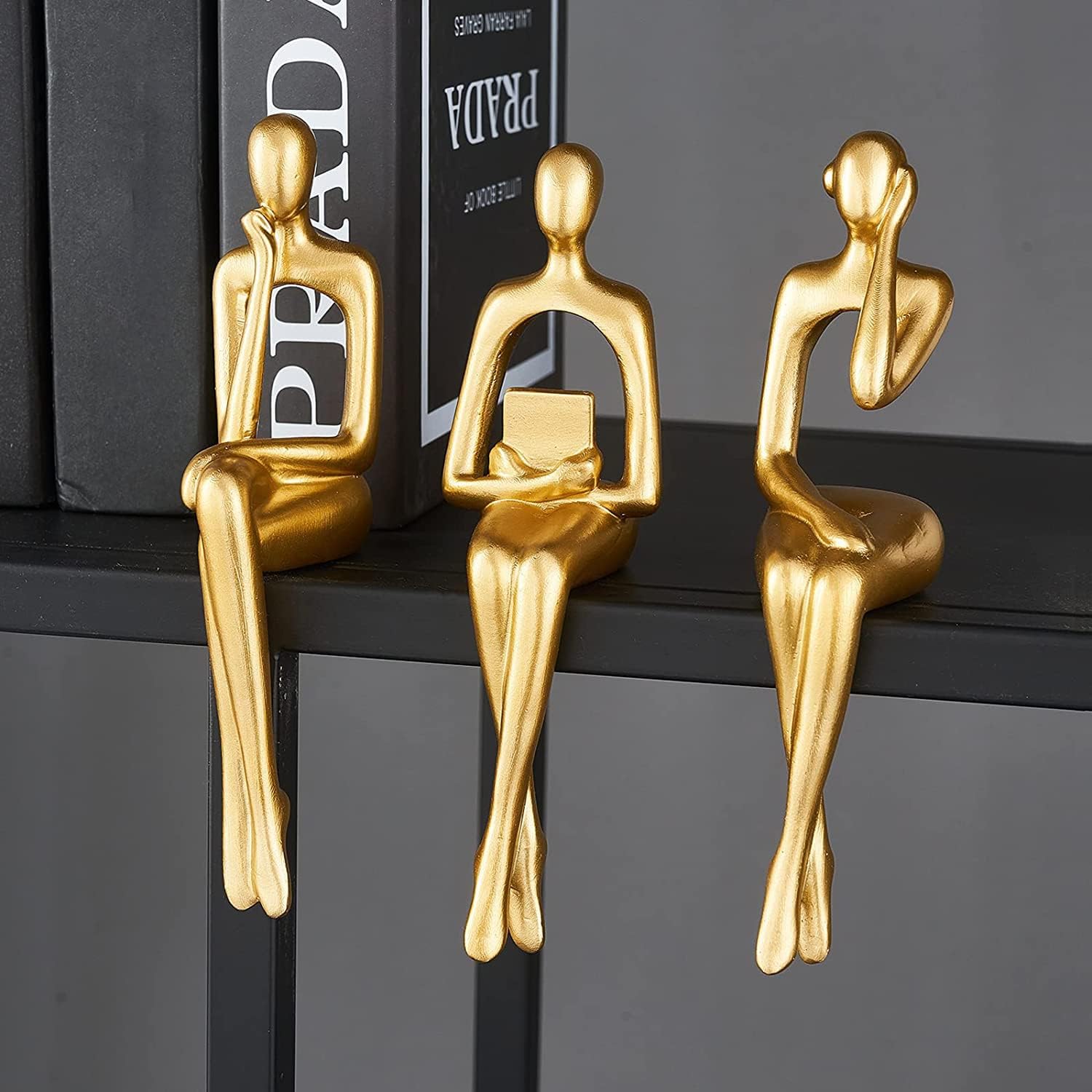 3PCS Gold Accent Decor Sculpture, Thinker Statue Abstract Art Resin Statue, Collectible Figurines for Office Home Desktop Decor