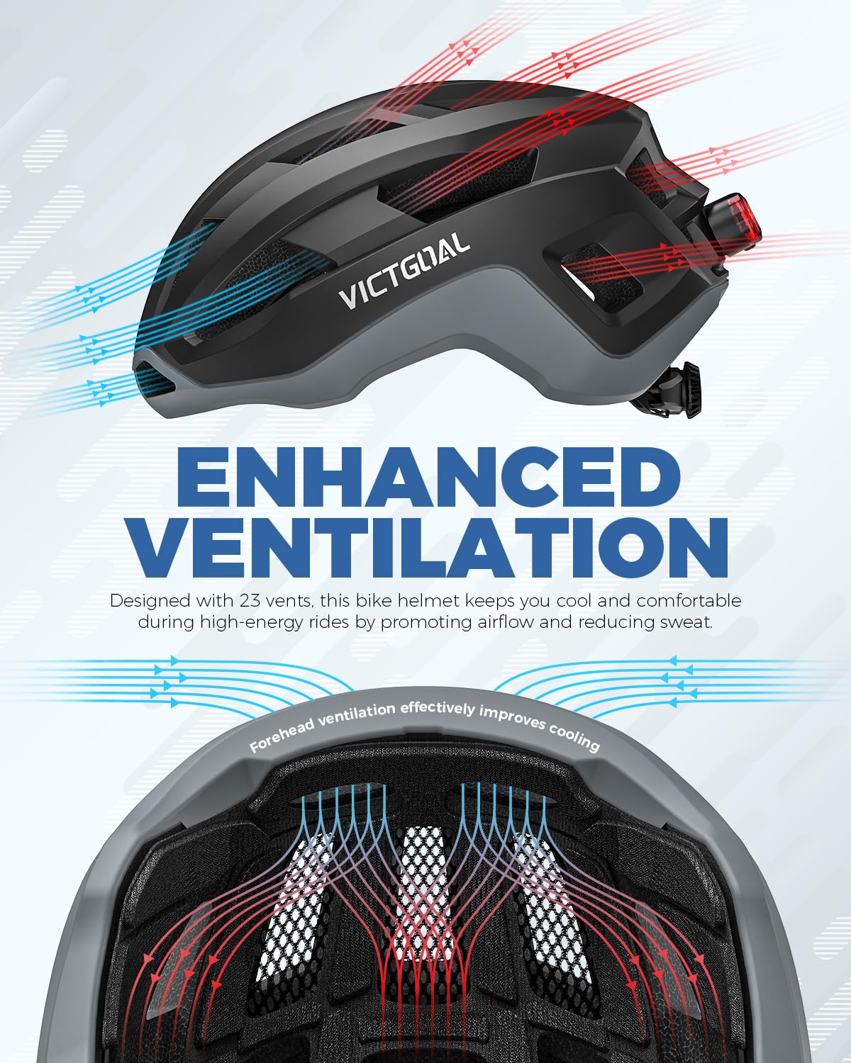 VICTGOAL Casco de bicicleta de carretera para adultos, hombres y mujeres con luz trasera magnética desmontable, casco de bicicleta ajustable y transpirable para ciclismo de carretera y montaña