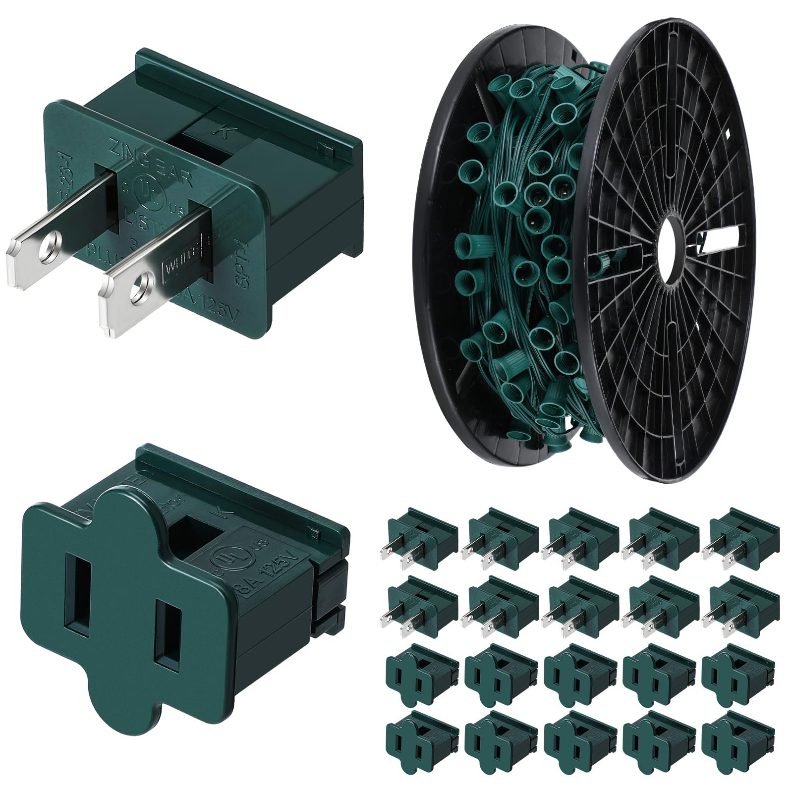 Copkim Juego de enchufes de luz de Navidad C9/E17, carrete para exteriores, con certificación UL, tira de luces de Navidad, a granel, salida de iluminación de vacaciones, 12 espacios, para decoración
