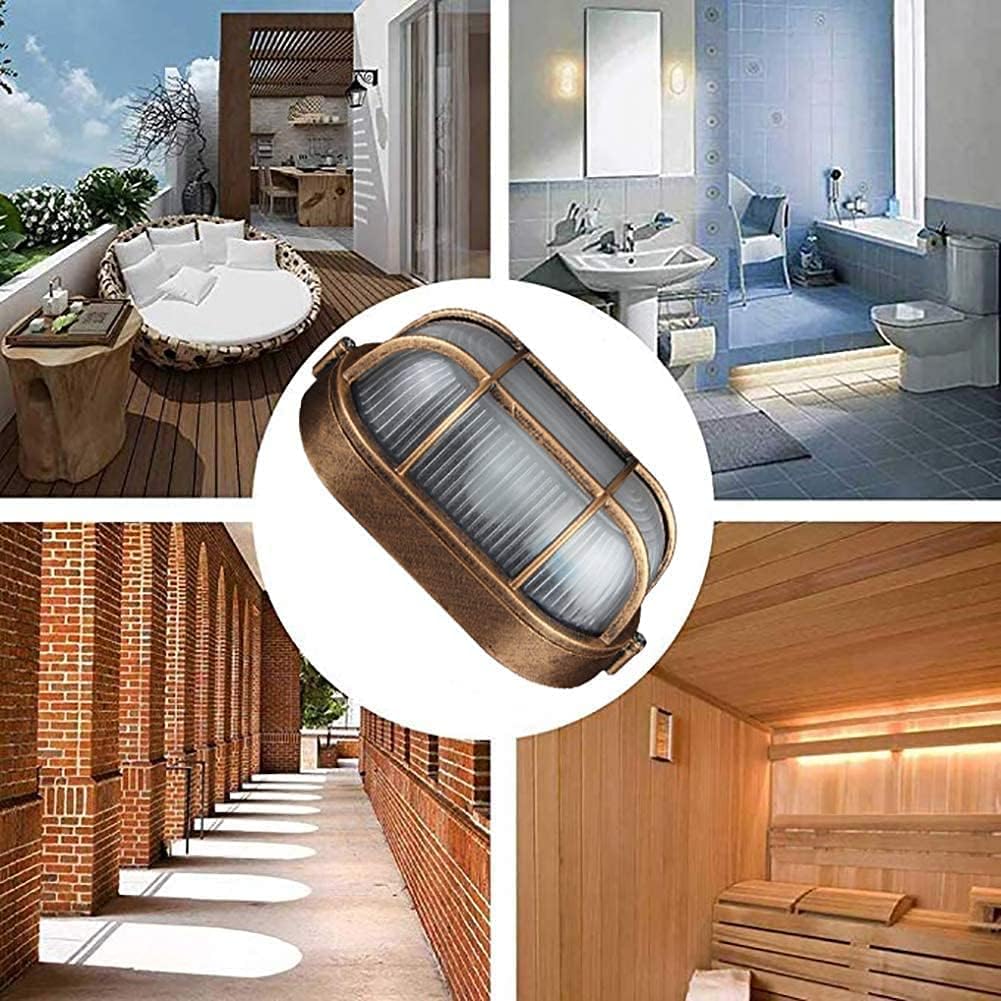 2-Pack Outdoor Oval Wall Lights, 8.3"Nautical Bulkhead Sconce, Flush Mount for Wall or Ceiling, Aluminum with Frosted Glass, Vandal Resistant Security Light E26 Base, Waterproof Garage, Terrace, Sauna
