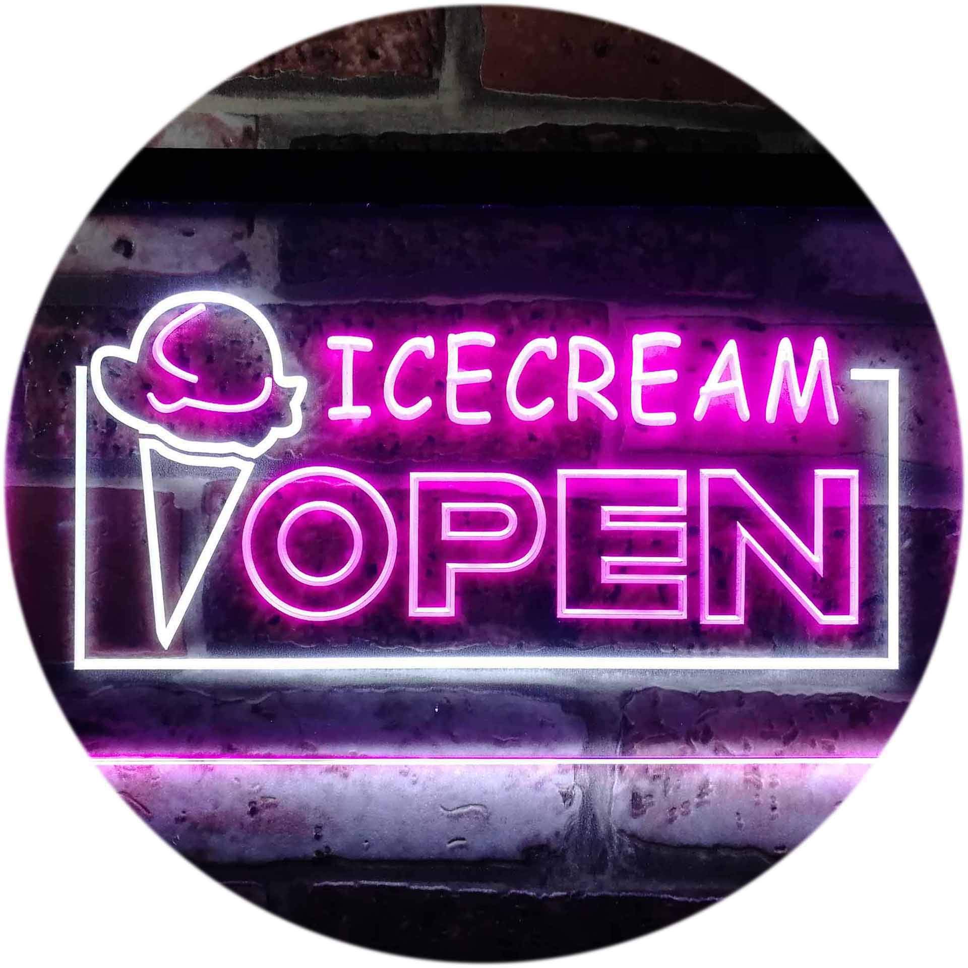 ADVPRO Open Ice Cream Shop Dual Color LED Neon Sign White & Purple 16" x 12" st6s43-i0015-wp