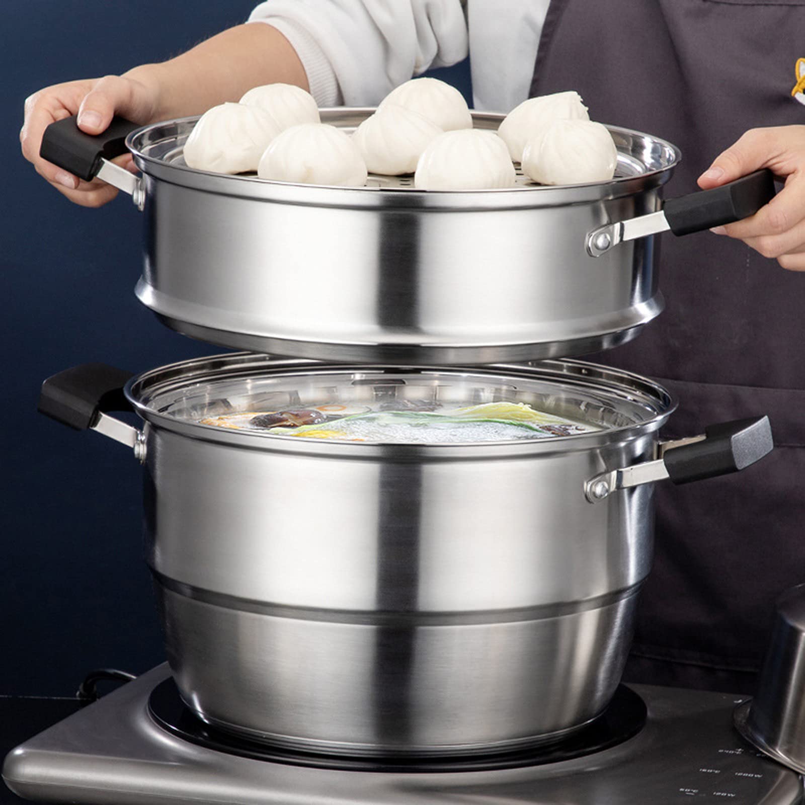 AIZYR Dampfgartopf Aus Edelstahl 304 Dampfkochtopf Soße Mit Gehärtetem Glasdeckel Für Tamale, Gemüse, Knödel,30cm