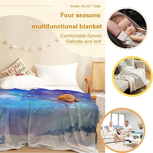 Miniatura 6 de Gyapuk Tema de invierno manta grande de franela de vellón copos de nieve con temática de Feliz Navidad manta de tejido suave para sofá acogedora