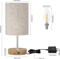 Vista 5 de HUGCHG Lámpara de mesa táctil de noche, lámparas de mesita de noche regulables sin escalones con puertos de carga USB-C USB-A, lámpara pequeña