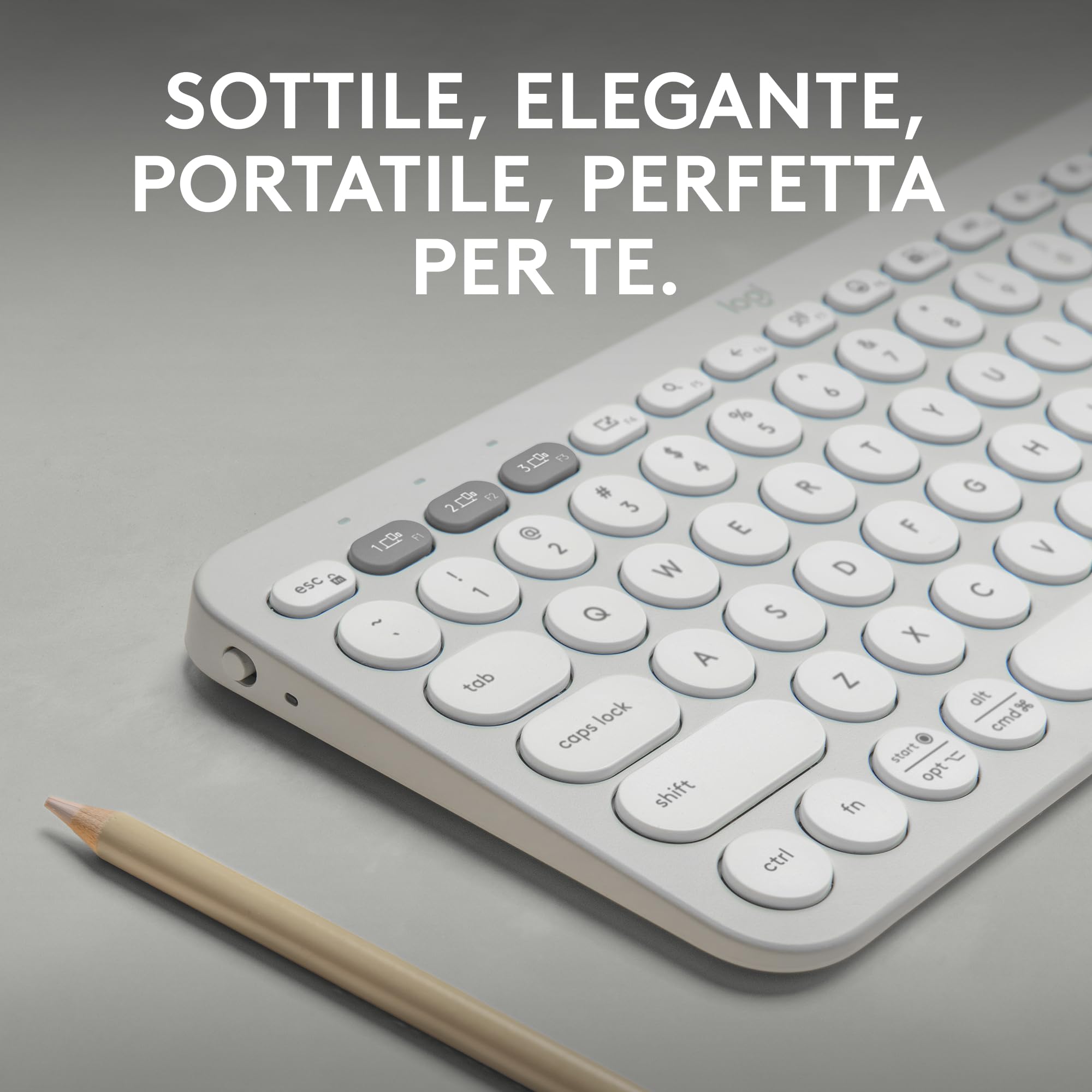 Logitech Pebble Keys 2 K380s, tastiera wireless Bluetooth multidispositivo con tasti di scelta rapida personalizzabili, Easy-Switch, Windows, macOS, iPadOS, Android, ChromeOS, italiano QWERTY