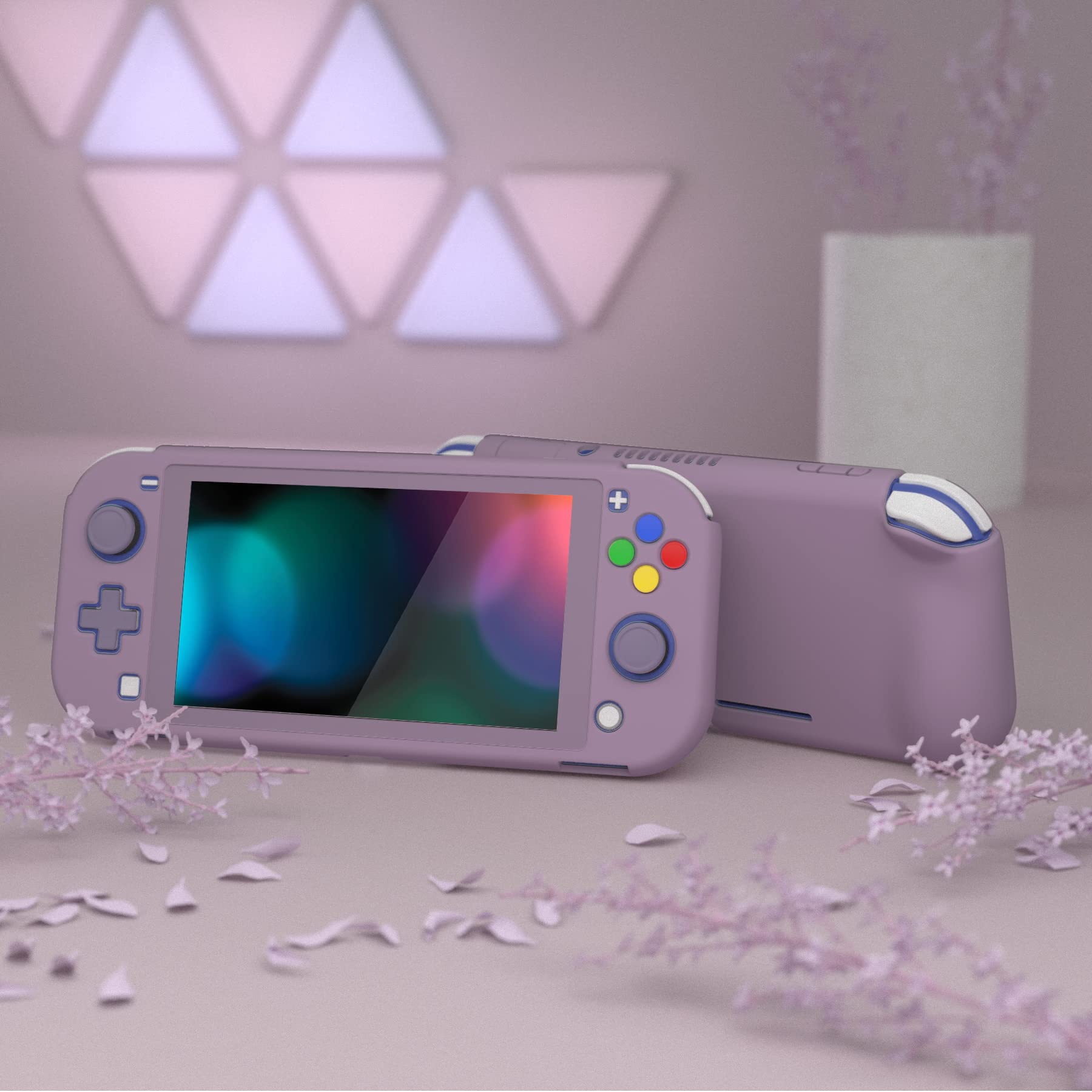 PlayVital for Switch Lite Case ZealProtect w/Screen Protector & Thumb Grips & Button Caps, Ergonomic Grip Cover Hard Shell for Nintendo Switch Lite Accessories - Dark Grayish Violet - 4