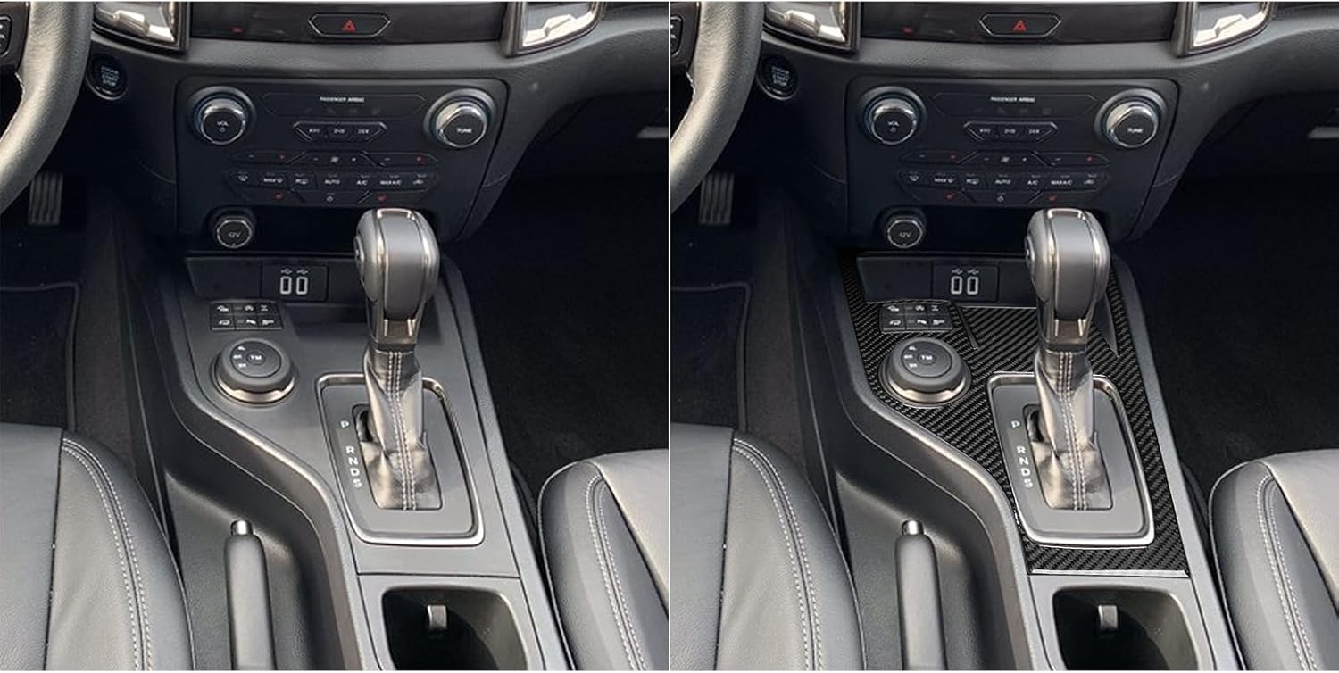 NVCNX Real Premium Carbon Fiber Compatible with Ford Ranger 2019 2020 2021 2022 2023 XLT Lariat XL Car Center Console Gear Shift Panel Frame Cover Trim Interior Accessories Black