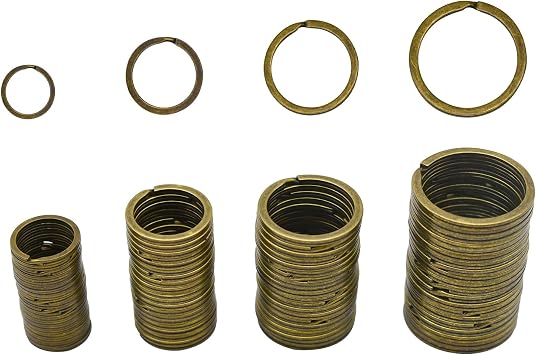 Maydahui 80 PCS Split Key Chain Ring Assorted Size Flat Vintage Bronze Color 4 Size 4/5, 1, 1-1/5, 1-2/5 Inches for Home Car Keychain