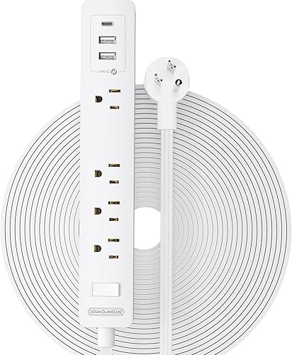 NTONPOWER Cable de extensión largo de 25 pies, cable de extensión plano debajo de la alfombra, cable largo de regleta de alimentación para montaje