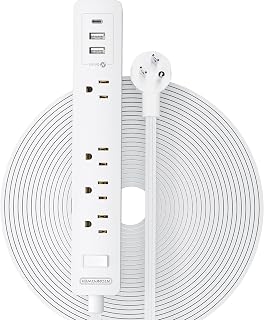 NTONPOWER Long Extension Cord 25 Ft, Flat Extension Cord Under Carpet, Power Strip Long Cord, Wall Mount Power Strip with 4 Outlets 2 USB A + USB C, Overload Protection for Indoor, Home, Dorm, Office