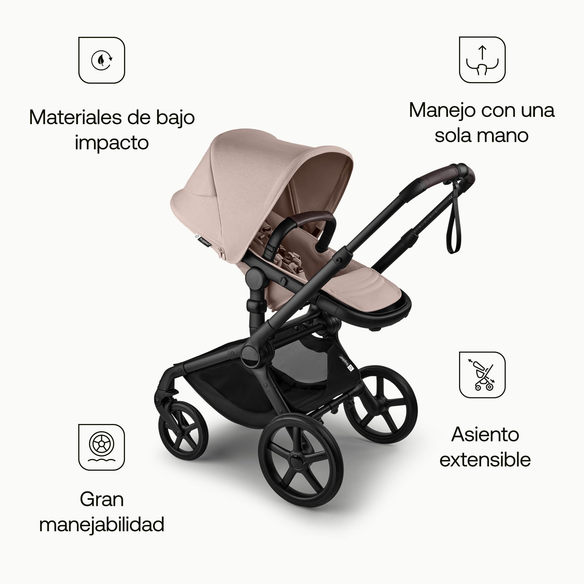 Bugaboo Fox 5 Renew Carrito Todoterreno, Cochecito de Bebé 2 en 1, Suspensión Total, Fácil Plegado, Capazo Espacioso, Asiento Extensible, Maniobrabilidad, Chasis Negro y Capota Desert Taupe Melange