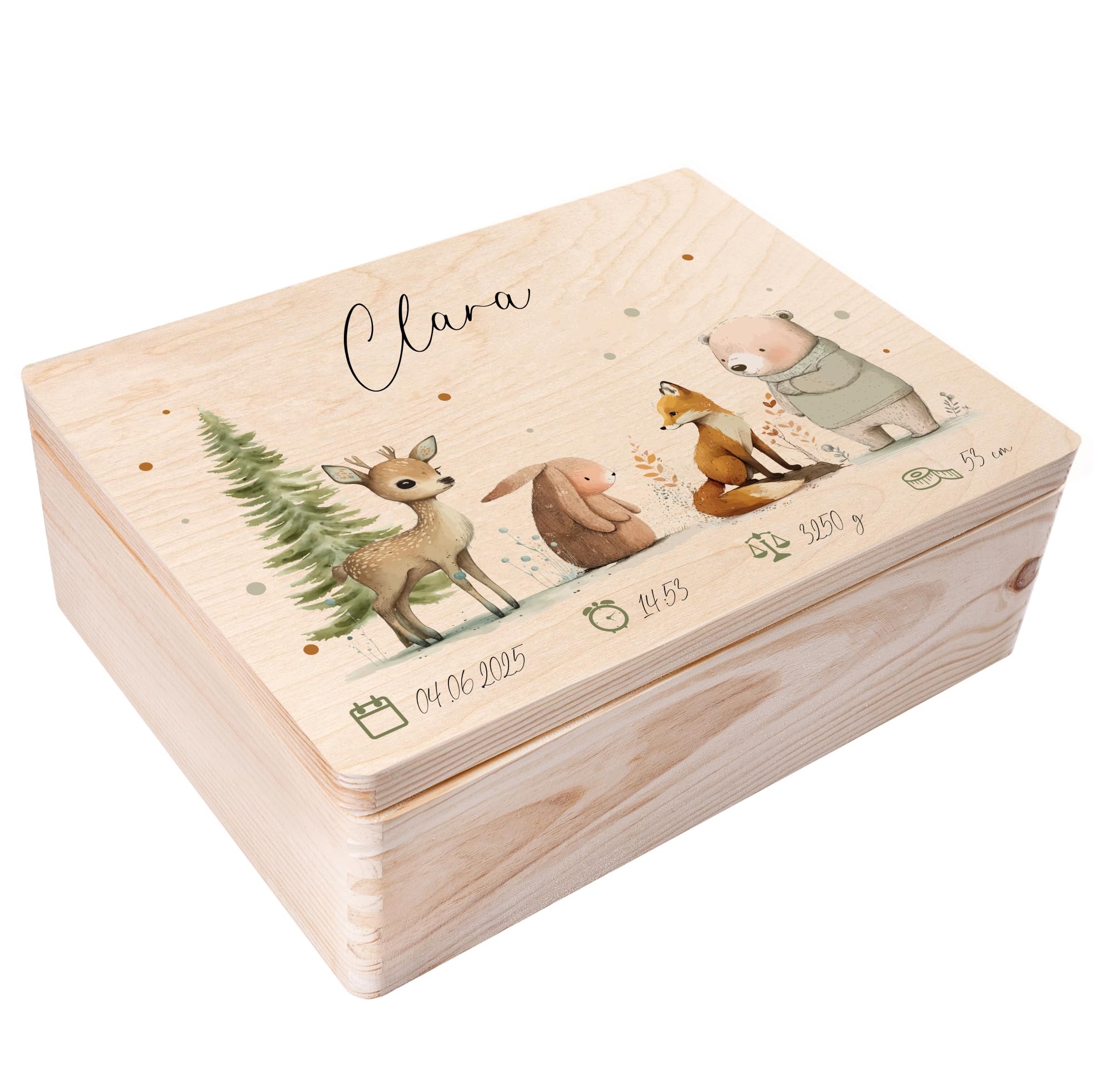 Creative Deco Personalised Baby Memory Box - Animals | Custom Keepsake Boxes | Unique Gift for Newborn Boy or Girl | Customised Wooden Storage Box with Hinged Lid | UV Print