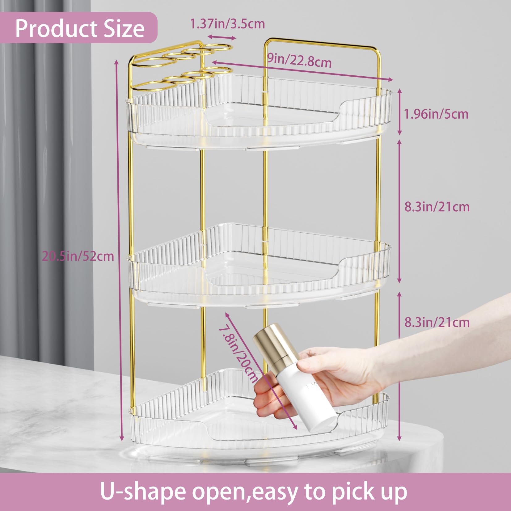 Umtiti 3-Tier Corner Bathroom Counter Storage Organizer, Tool-Free Installation Acrylic Vanity Shelf - Image 2