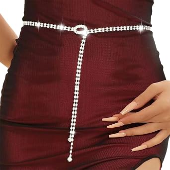 Abien Rhinestone Belts for Women Crystal Chain Belt for Dress Sparkle Thin Belts for Dresses