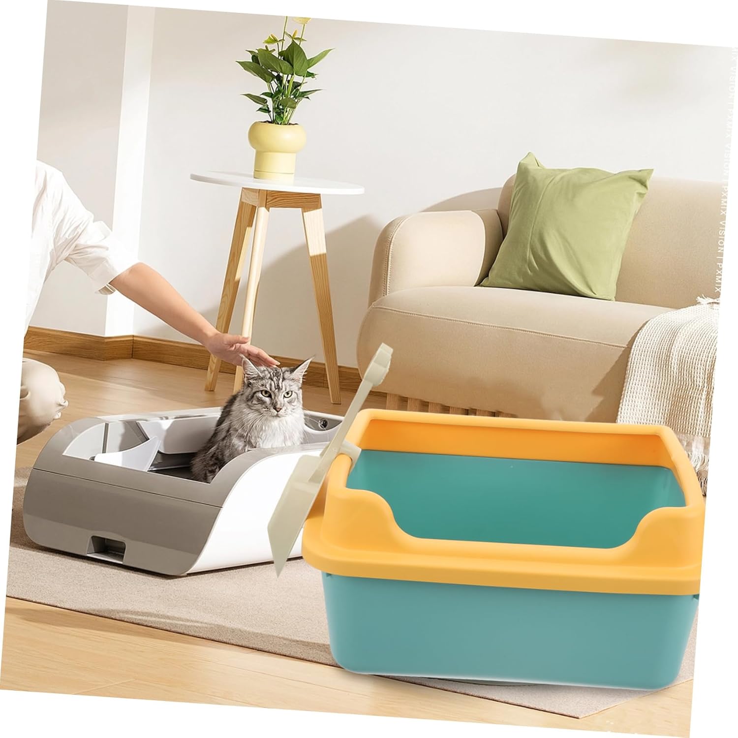 Large Covered Cat Litter Box Extra Large Capacity Semi-Enclosed Easy Access Pet Toilet for Cats