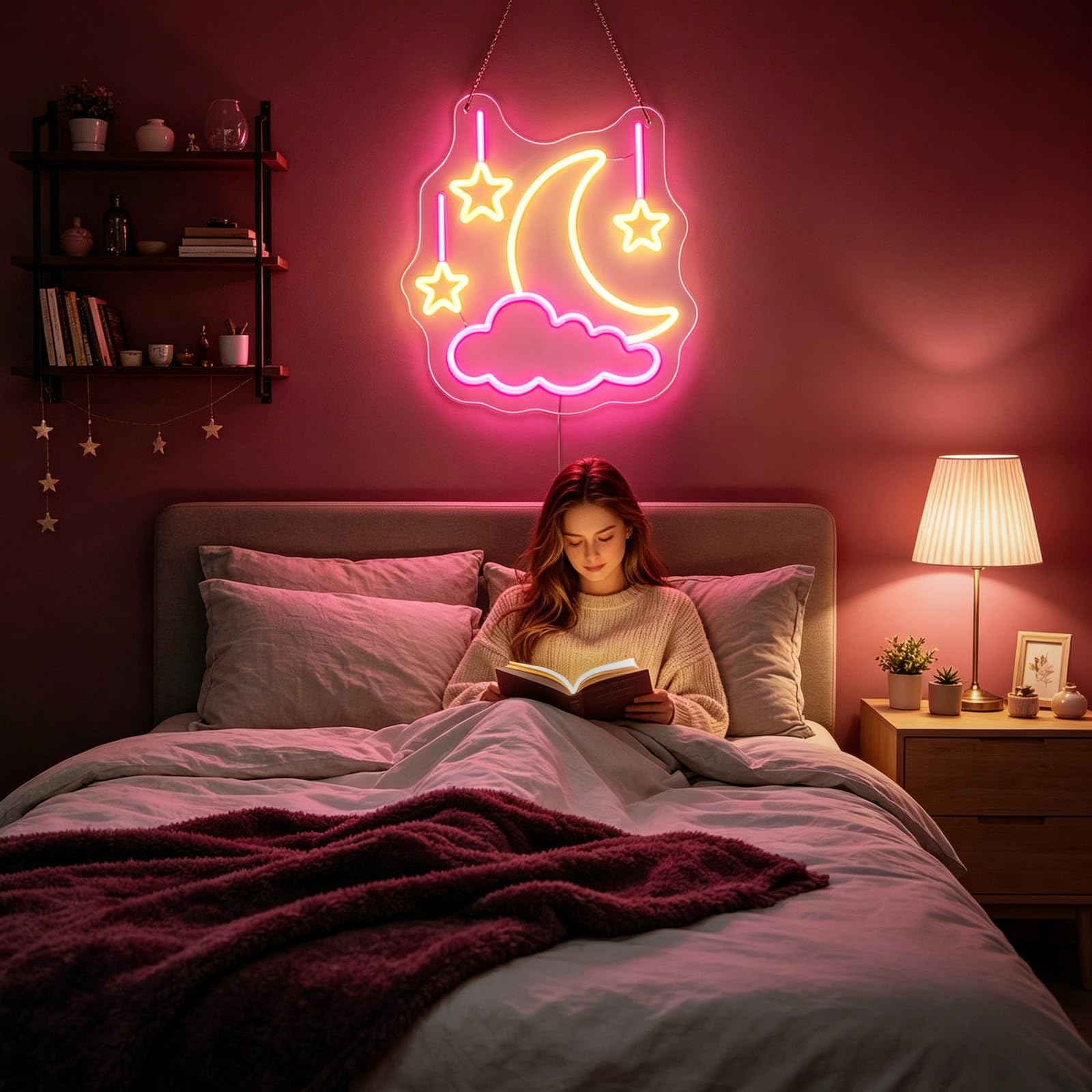 Insegna al neon a forma di luna nuvola per decorazione da parete, luce LED Luna Star, alimentata tramite USB, per camera da letto, bambini, romm bar, regali per bambini e ragazze