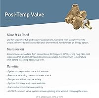 Vista 3 de Moen Válvula de ducha de equilibrio de presión de latón Posi-Temp 2580, conexión PEX del anillo de la encrespadura de 1/2 pulgada