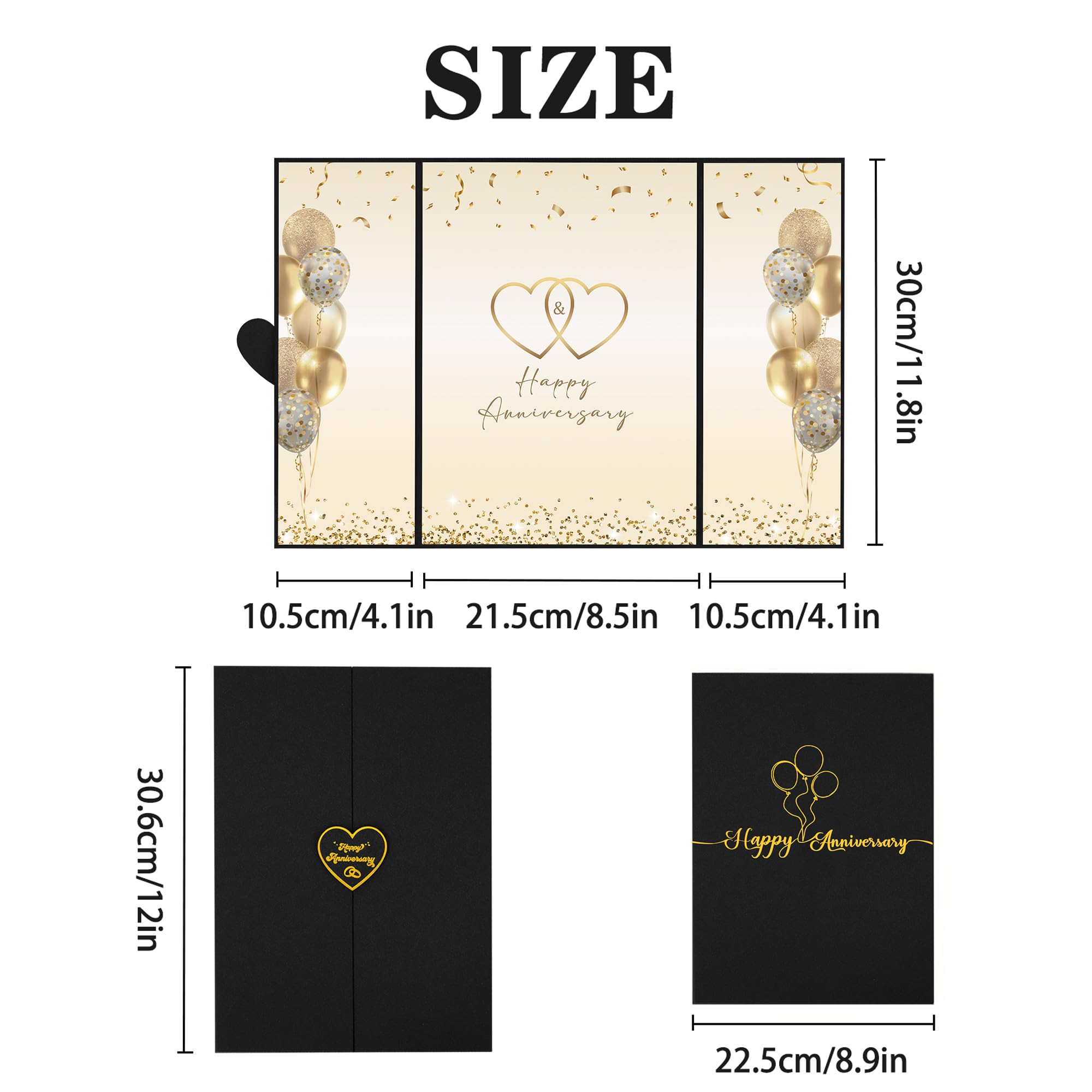 DARUNAXY Black Gold Happy Anniversary Party Decorations, Happy Anniversary Alternative Signature Guest Book Wedding 1st 10th 40th 50th Anniversary Signing Card Board Party Supplies