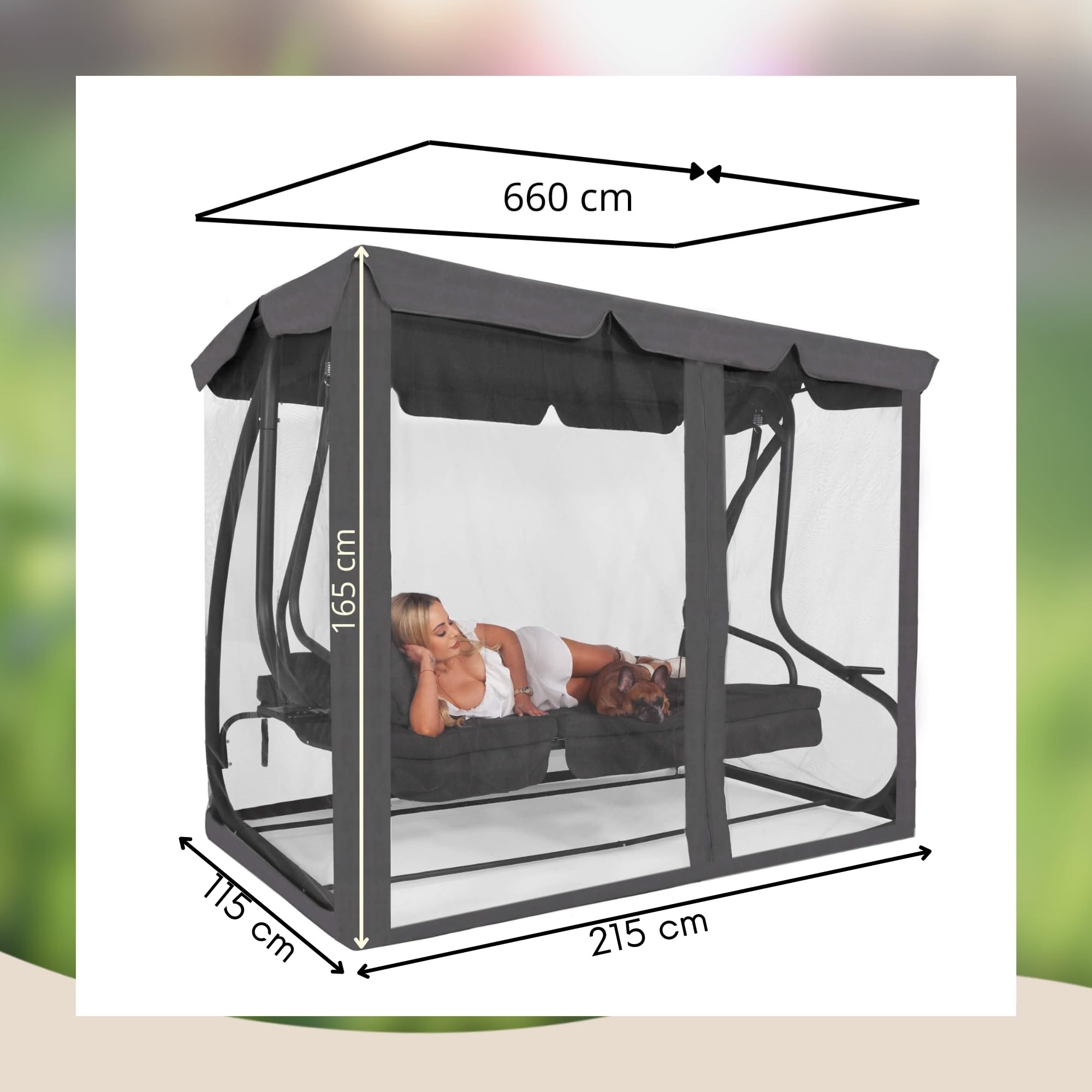 SPRINGOS Zanzariera per altalena da giardino, rete di protezione con cerniera, altezza 165 cm, circonferenza 680 cm, copertura universale per altalena Hollywood, poliestere, grigio scuro