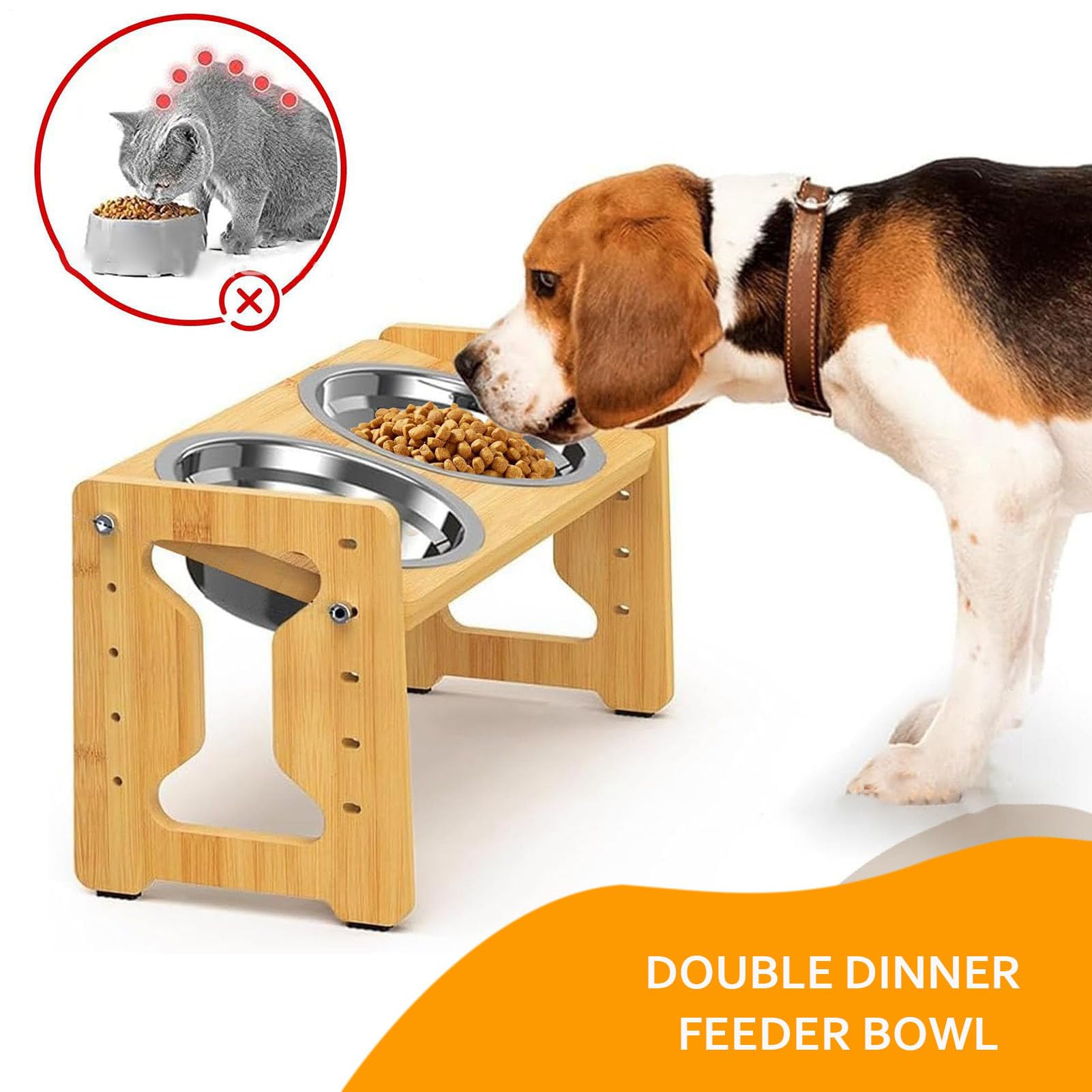 Gamelle surélevée pour chien, hauteur réglable, en acier inoxydable, double mangeoire inclinée en bois, alimentation lente, base antidérapante ergonomique pour chiot pour manger et boire