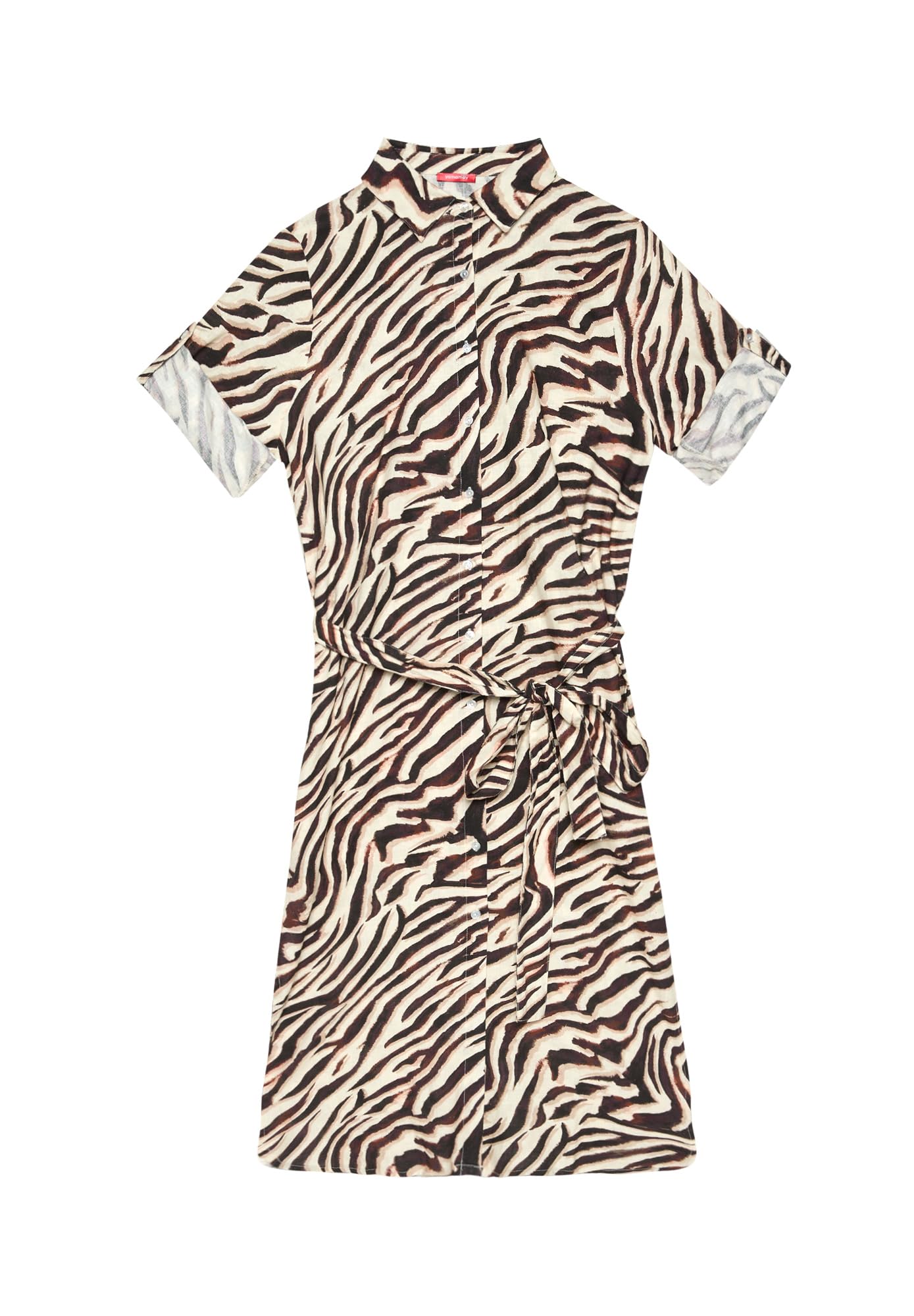 YAMAMAY - Robe chemise longue avec boutons, pour femme, Zelia, marron, imprimé zèbre
