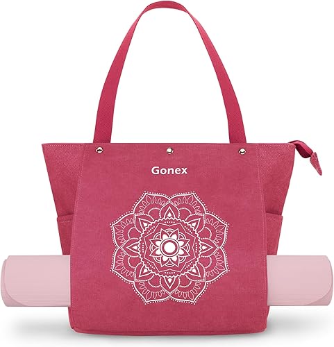 Miniatura 8 de Gonex Bolsa para esterilla de yoga, bolsa de gimnasio con múltiples bolsillos para mujeres y hombres, lona para esterilla de yoga fácil de llevar