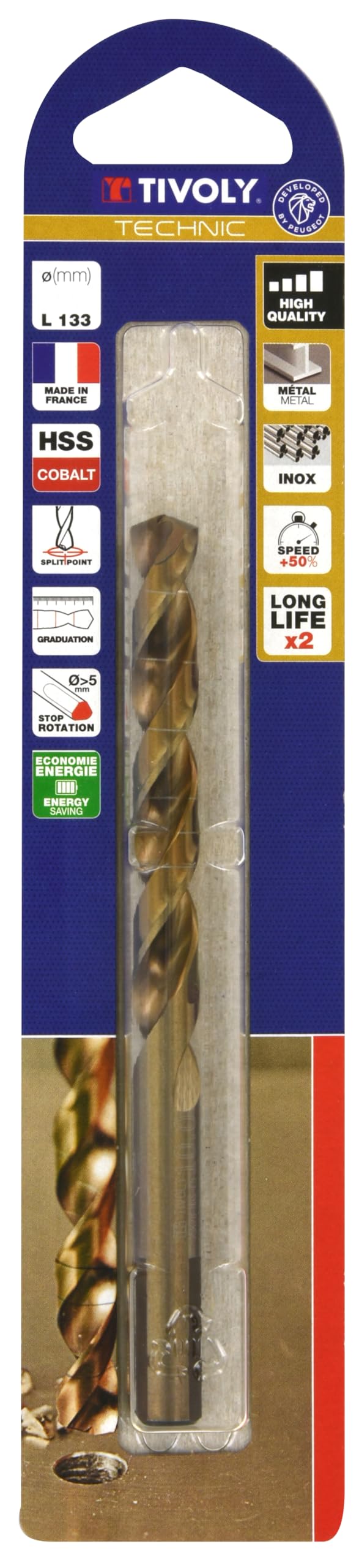 TIVOLY - Foret Métal Gradué Haute Performance HSS-Cobalt Ø13mm - Perçage Acier Inoxydable et Aciers Résistants - Queue Cylindrique Universelle pour Perceuse