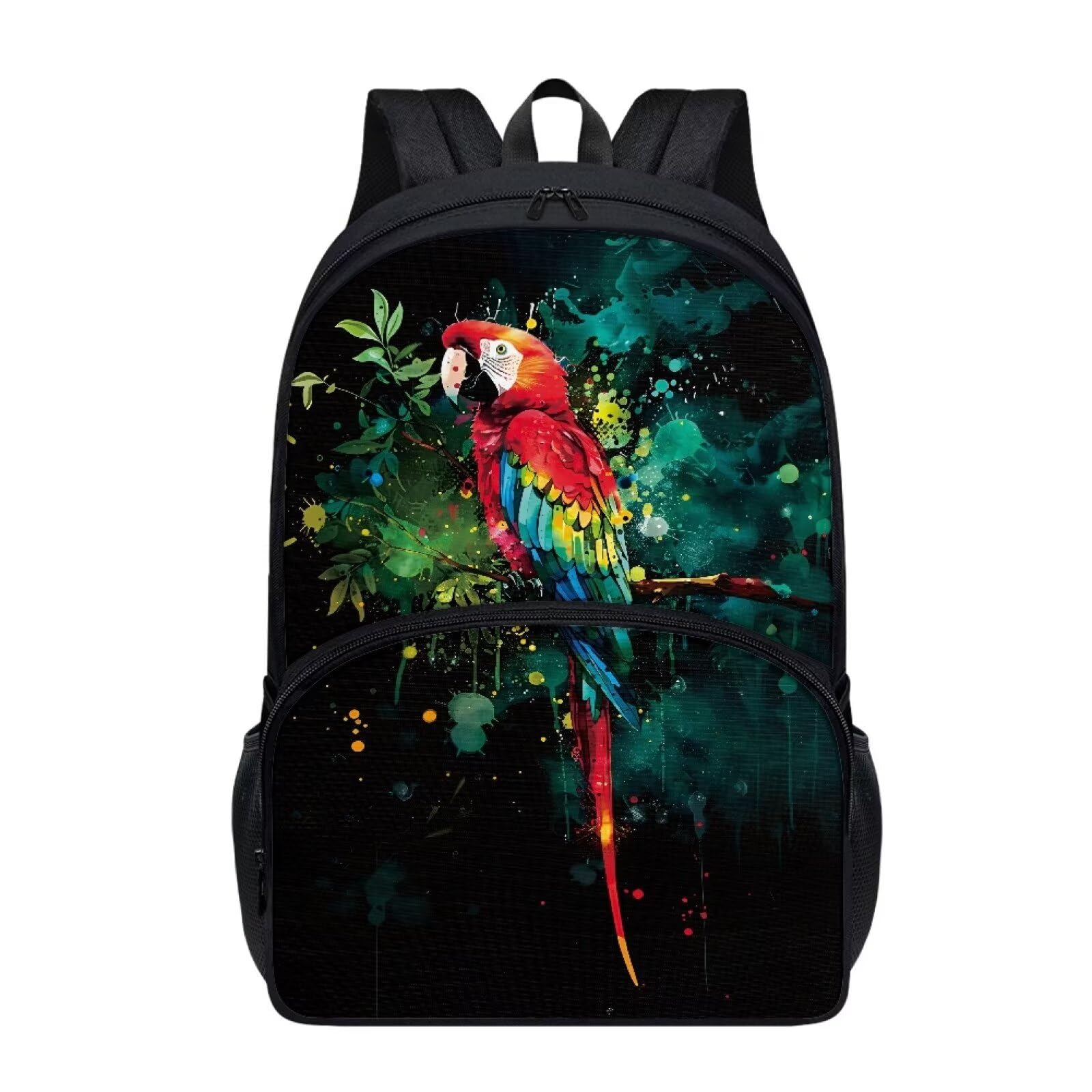 Glomenade Tie-dye Parrot Print Backpack for Kids 17 Inch Book Bag Back to School Lightweight Portable School Bags Travel Daypack