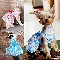 Vista 4 de 2 vestidos para perros pequeños, ropa para mascotas, vestidos de cachorro, vestido floral de verano, lindo vestido de gato femenino (S)