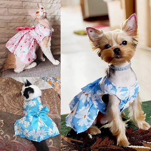 Miniatura 4 de 2 vestidos para perros, ropa para perros pequeños, traje para niñas, vestidos para cachorros, vestidos florales de verano, lindo vestido de gato