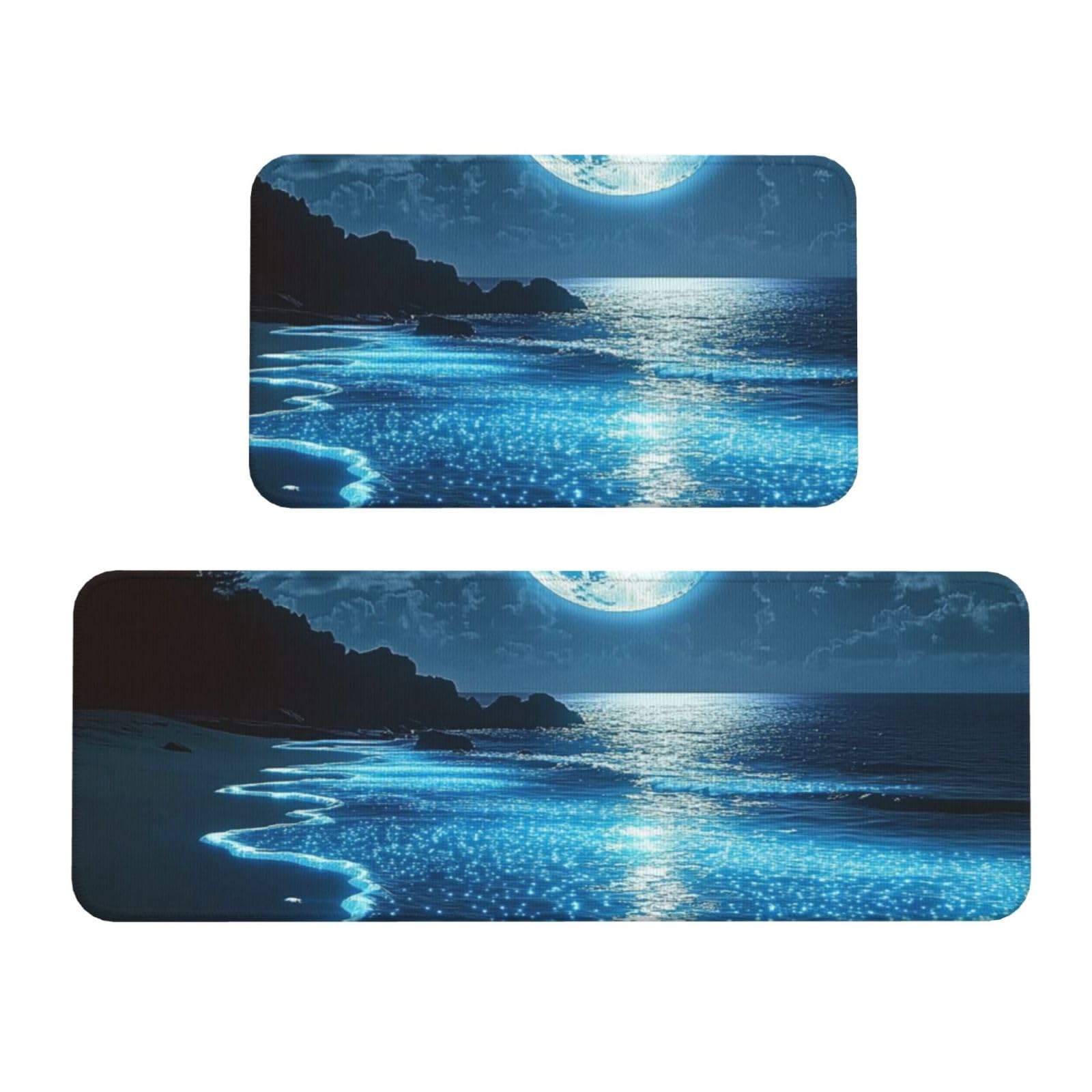 Tapetes de cocina para suelo antideslizantes con diseño de olas y luna lavables de 43x119