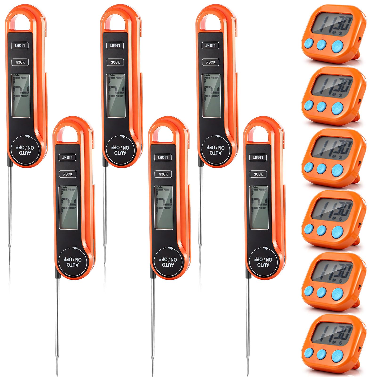 Kingdder Lot de 6/12 thermomètres à viande numériques avec alarme minuterie, thermomètre à lecture instantanée rapide pour la cuisine, la dinde, les grillades, la fabrication de bonbons, Thanksgiving
