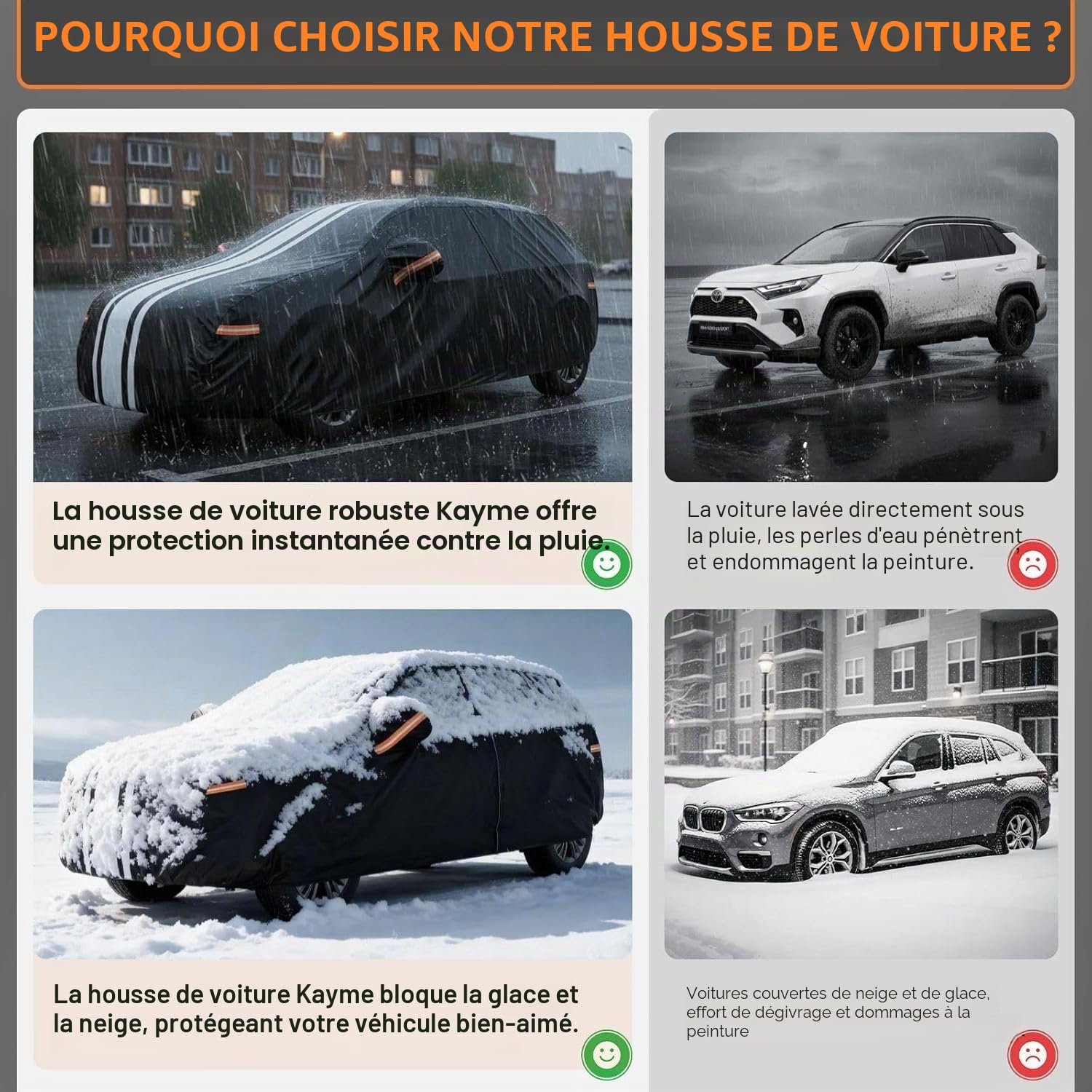 Kayme Bâche Voiture Étanche Respirante, Housse de Protection Voiture Extérieur Contre Pluie Soleil avec Serviette. Compatible avec CLA, Corolla, Mazda 3, Octavia etc. pour Berline 445 à 470 cm