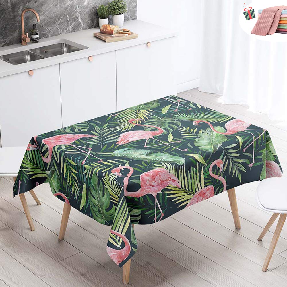 Morbuy Green Leaf Waterproof Table Cloths Rectangle, Stain-Resistant Tablecloth Easy Wipe Square Tropical Flamingo Leaf Print Oil-Proof Table Cover For Home Kitchen Dining Party (,140X200cm)