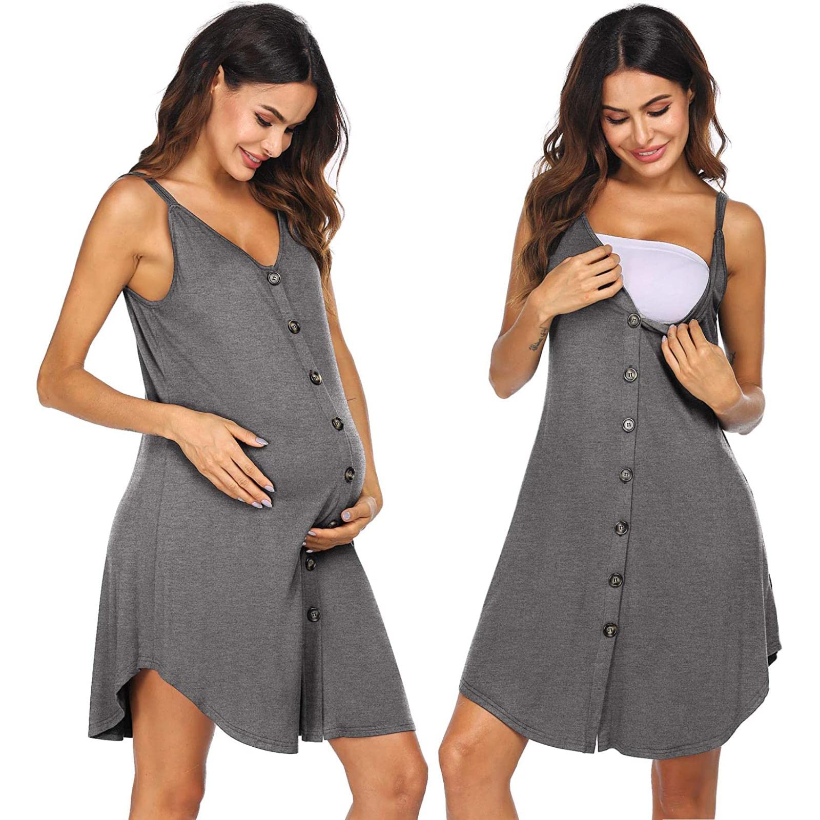 Vestido de Maternidad con Botones para Mujer, Ropa de Lactancia para Embarazadas, Vestido de Maternidad, Ropa para Embarazadas, Vestido de Lactancia con Tirantes Finos