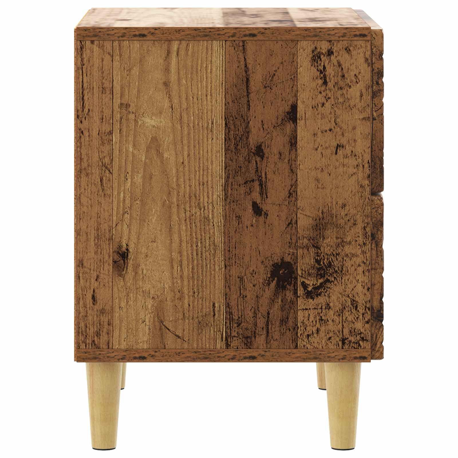 Nachttisch 2er Set Altholz 43x34,5x48 cm Beistelltisch | Kompakte Nachtkommode im Doppelpack mit Schubladen für Schlafzimmer und Wohnzimmer auf stabilen Massivholzbeinen.