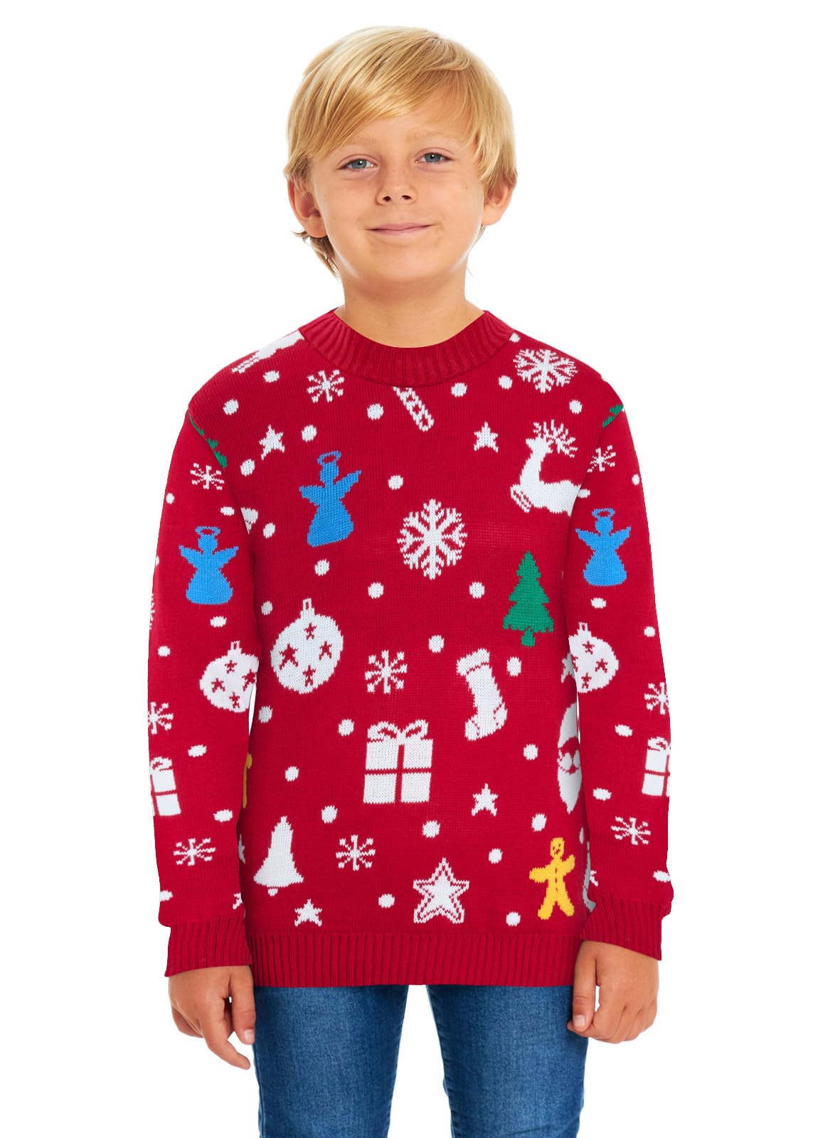 Saans247 Boys Santa Jingle Red Kids Girls Kids Unisex Christmas Xmas Knitted Novelty Retro Elf Football Jumper Sweater